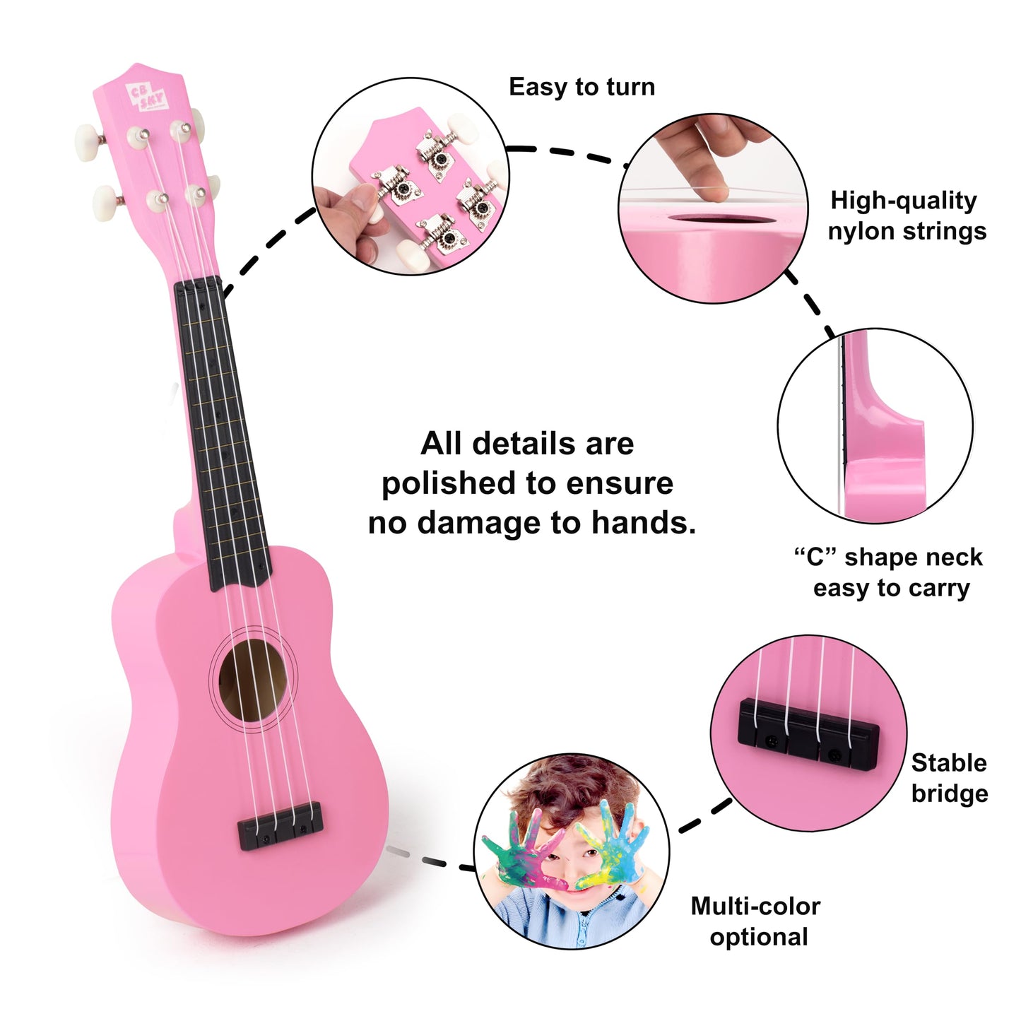 CB SKY 21” (53cm) Soprano Ukulele for Kids/Beginner - Pink