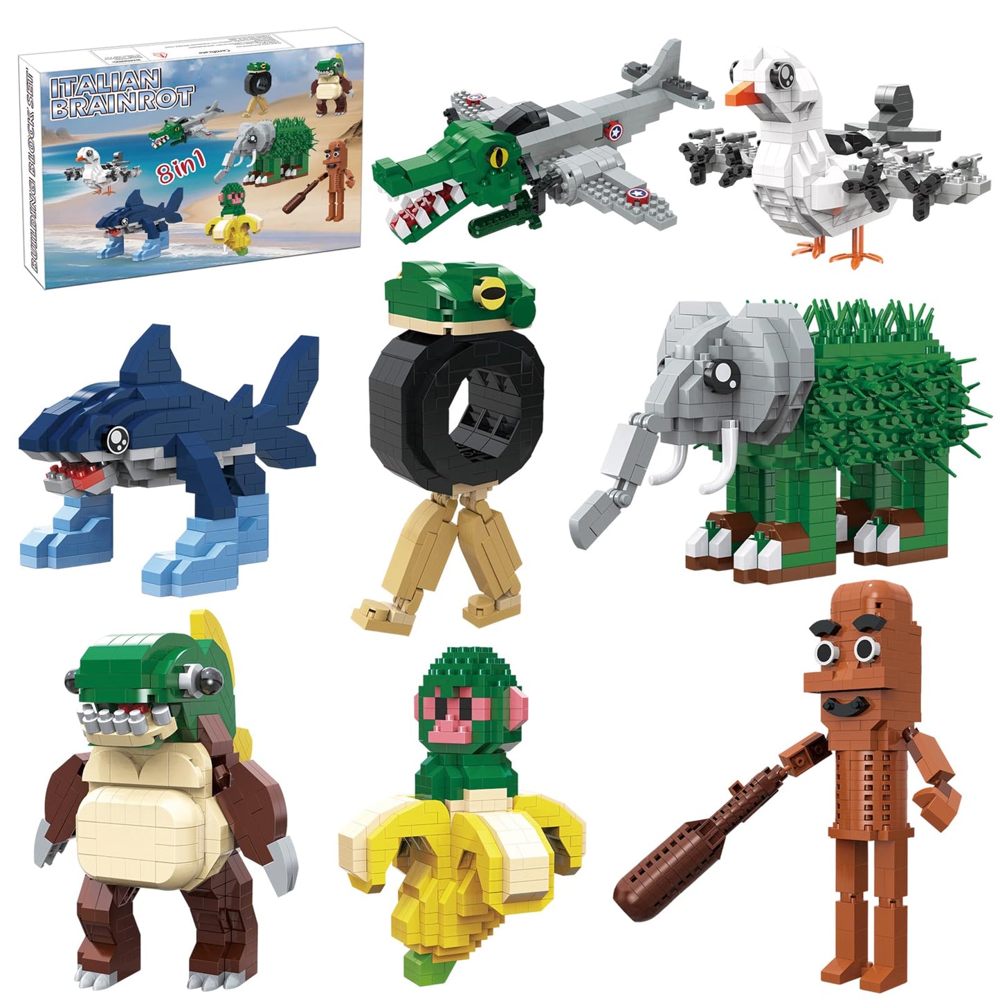 Myth Qholve Italian Brainrot Building Bricks Set 8 Models Creative Animal & Character Blocks Fun Collectible Adults
