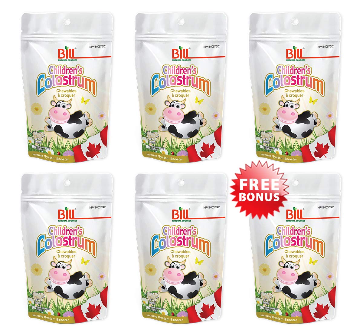 Bill Natural Sources® Children's Colostrum 90 count 6 PACKS (1 FREE) Made in Canada