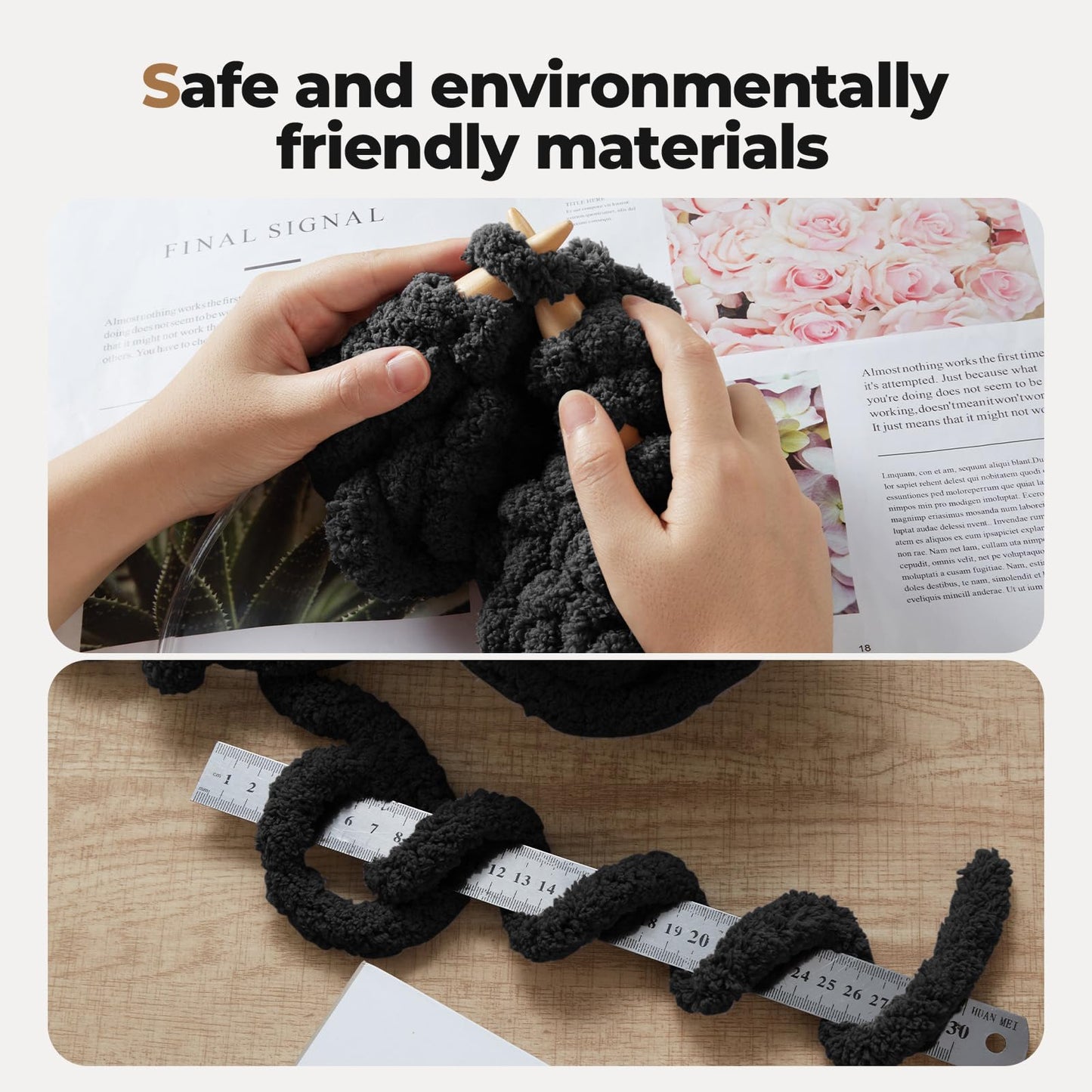 HouseABC Chunky Yarn for Hand Knitting Soft Jumbo Bulky Fluffy Yarn for Crocheting Blanket Scarf DIY 8 Pack (Black, 28yds, 8 Ounces Each)