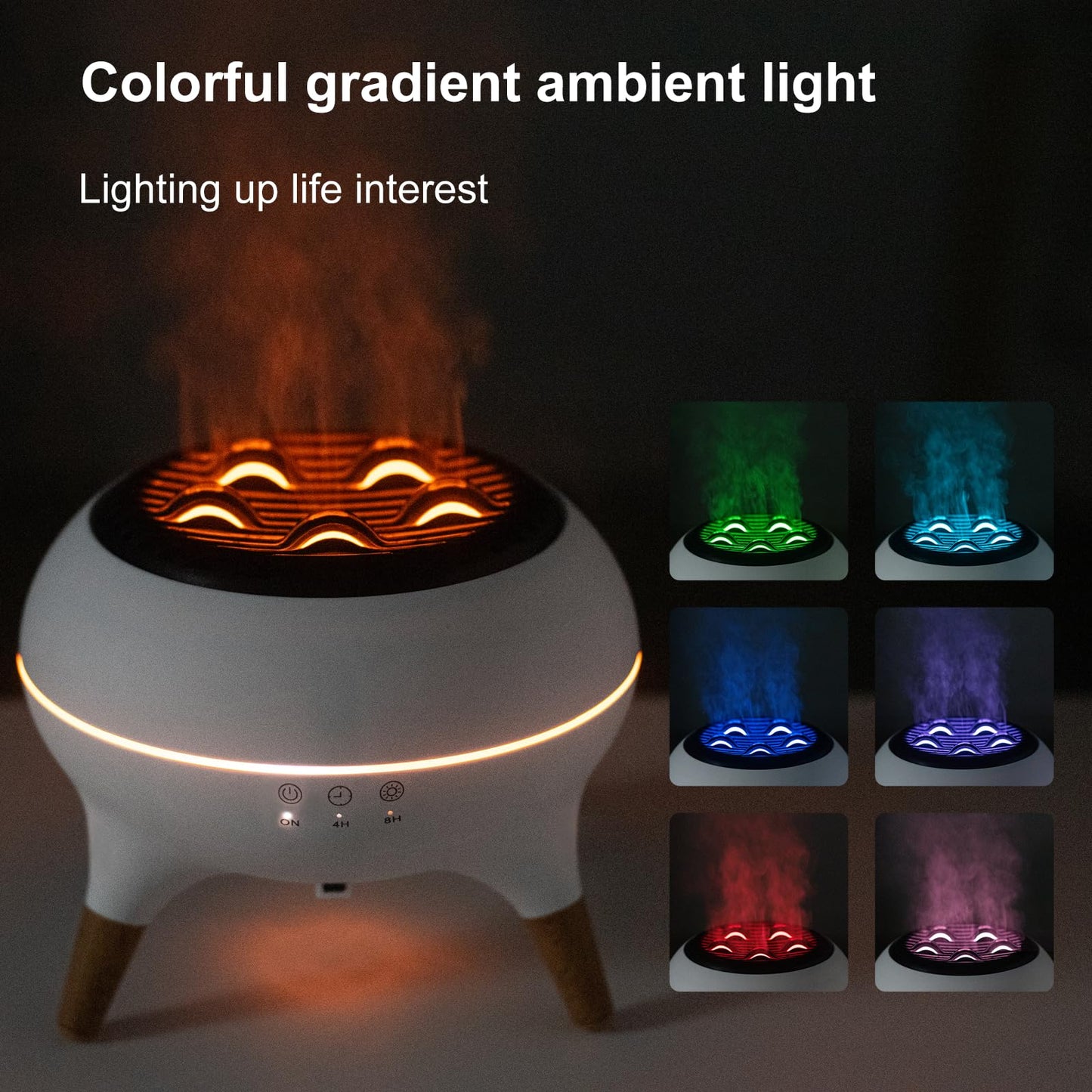 BLOIMP Essential Oil Diffuser 350ML Flame Diffuser Aromatherapy Humidifier, Remote & 7-Color Lights, Cool Mist Humidifier for Home Bedroom, Office, Hotel (White)