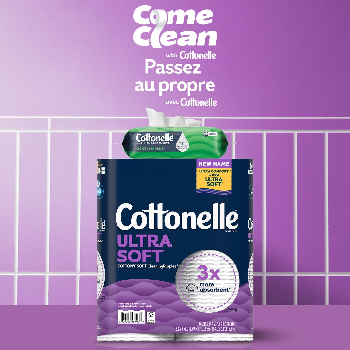 Cottonelle Toilet Paper, 36 Mega Rolls = 144 Regular Rolls (2 Packs of 18), Ultra Soft (Formerly Ultra Comfort), Soft Bathroom Tissue, 244 Sheets per Roll, Packaging May Vary