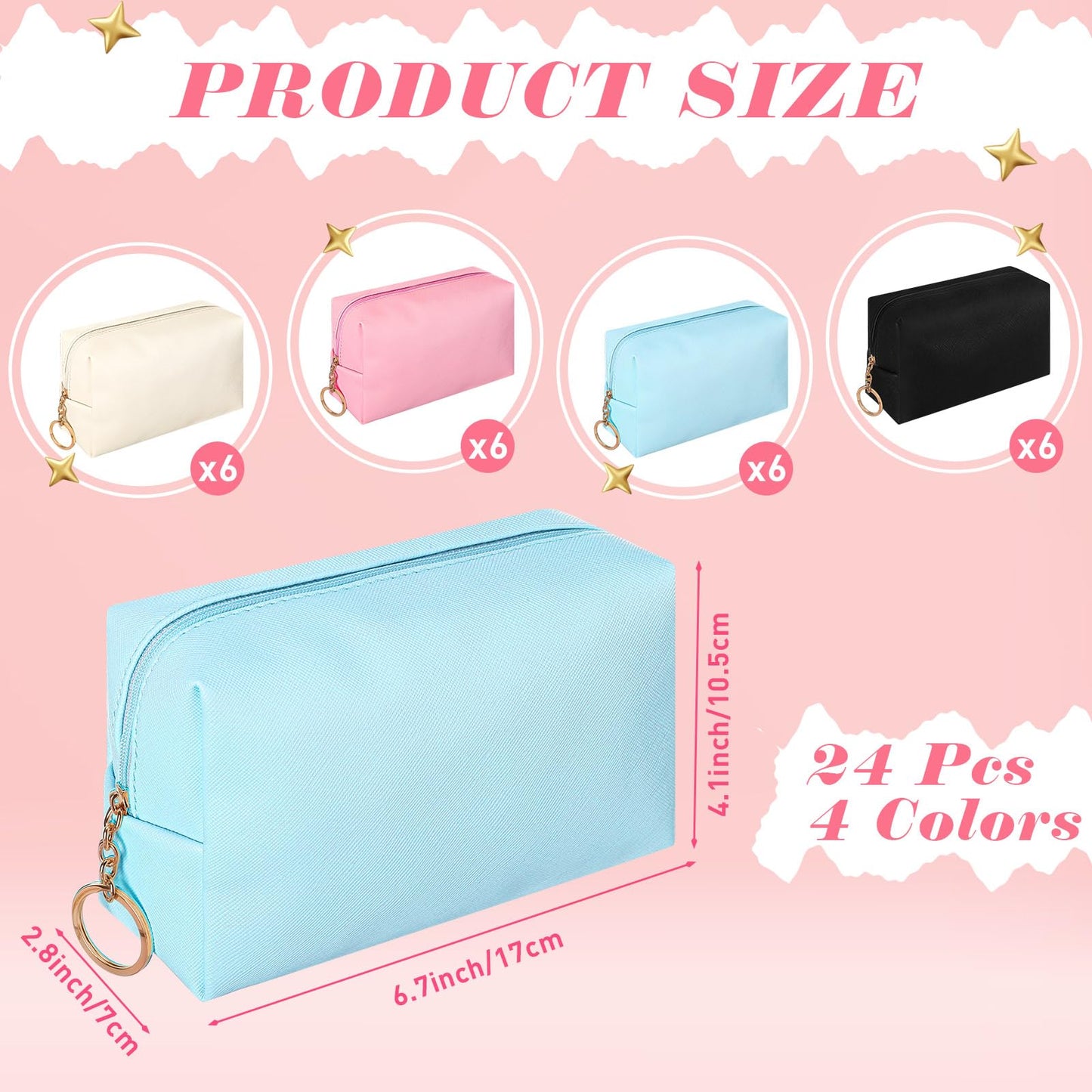 Chunful 24 Pcs Preppy Makeup Bag PU Leather Cosmetic Bag Bulk Makeup Plain Pouch Waterproof Toiletry Purse for Women Traveling Preppy Pencil Case Travel Purse Cosmetic(Mixed Colors)