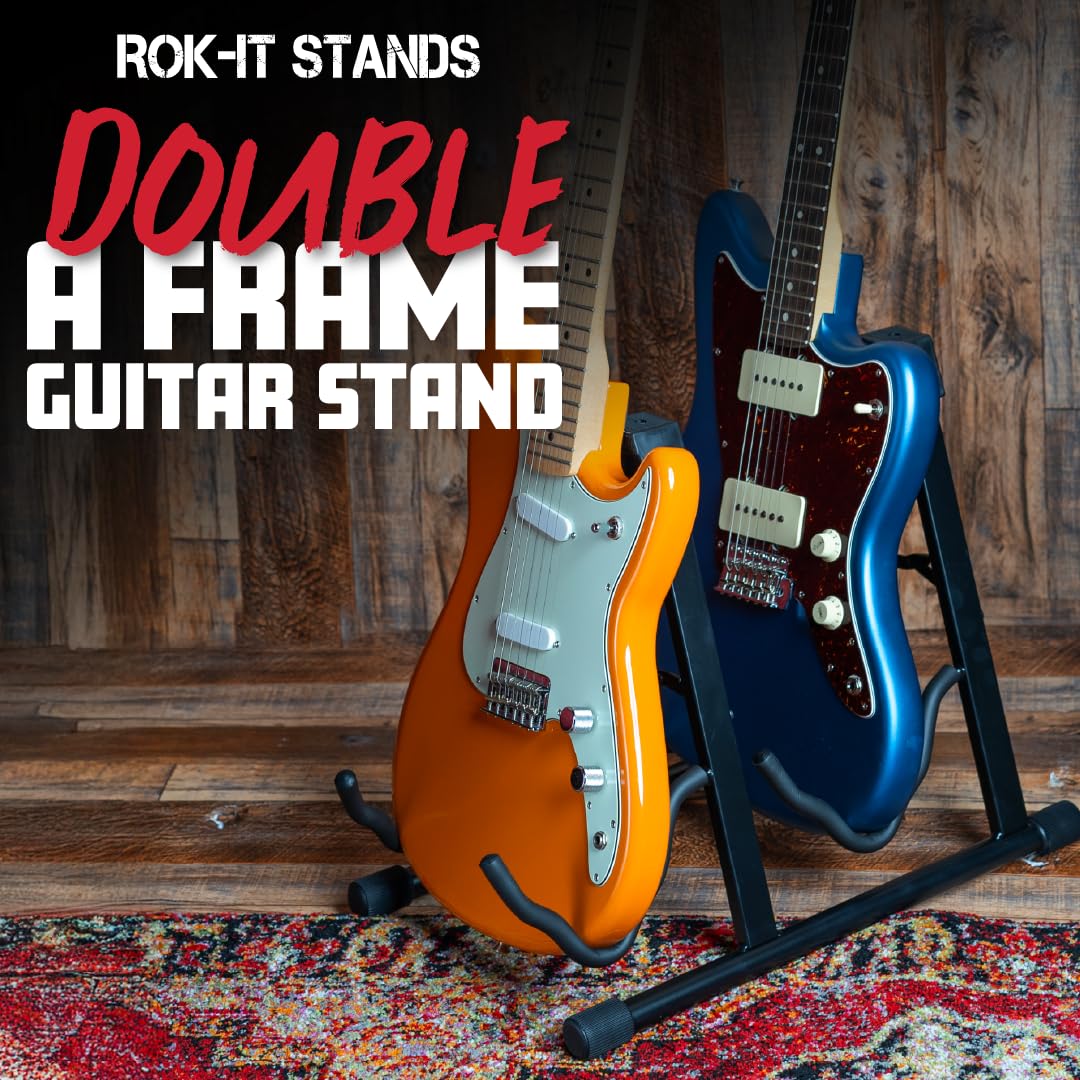 Rok It A-Frame Double Guitar Stand; Holds Most Standard Electric and Acoustic Guitars (RI-GTRAU2X)