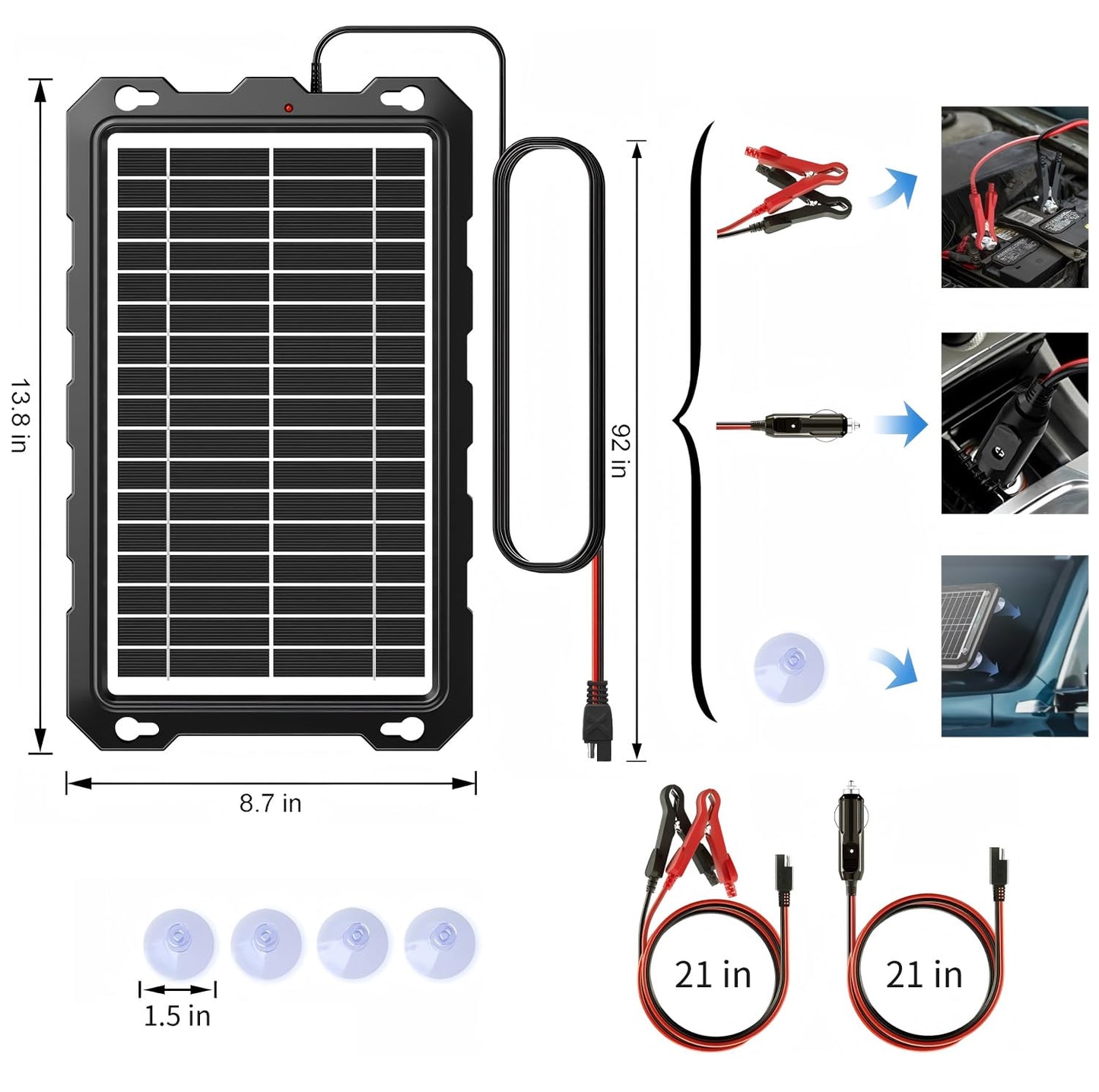 Solar Battery Trickle Charger for Car Battery, Portable and Waterproof Solar Battery Maintainer, Amorphous Silicon Solar Panel car Battery Charger (Solar Battery Charger 9W)