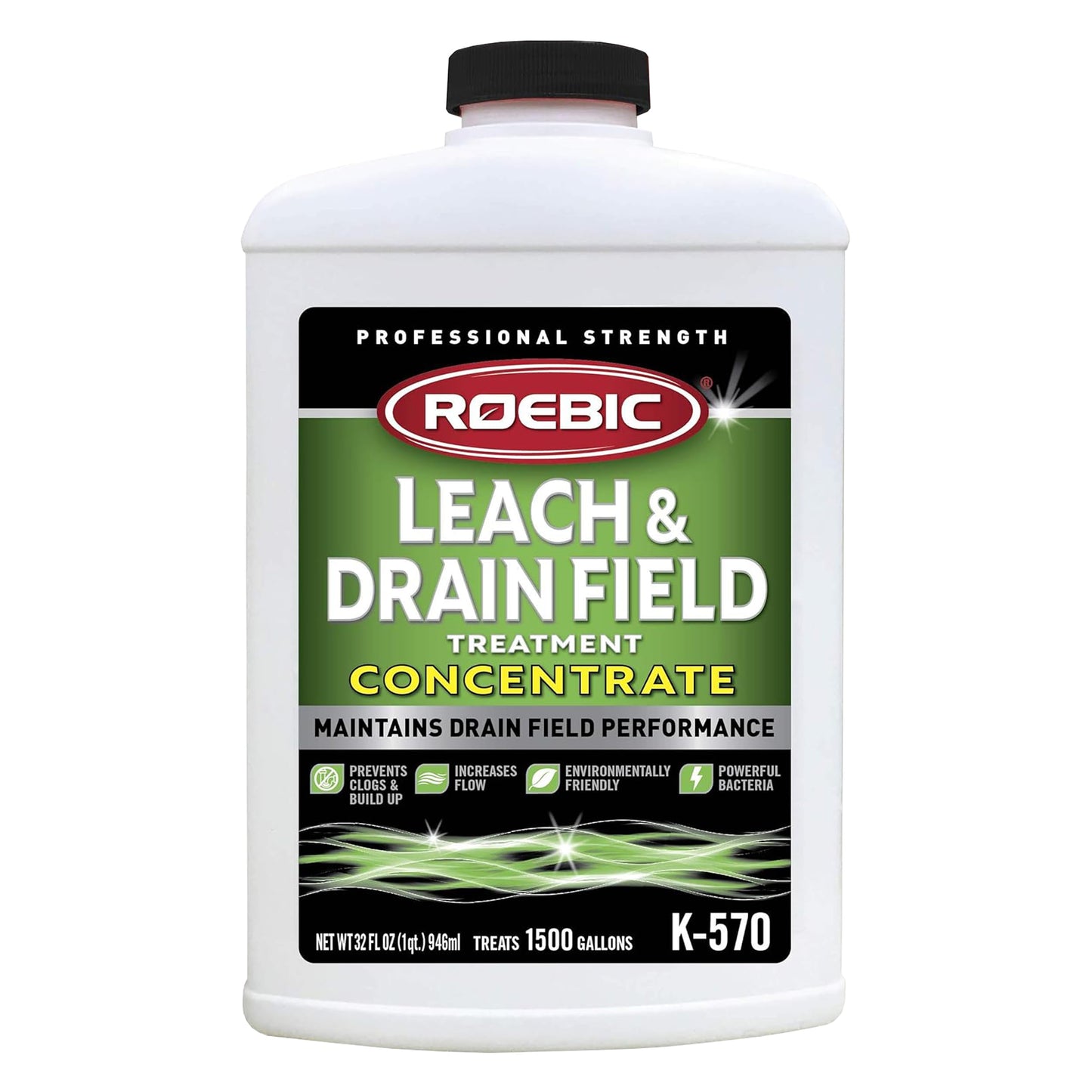 Roebic K-570-Q Biodegradable Leach and Drain Field Treatment Concentrate Environmentally Friendly Bacteria Enzymes Treat Septic Clogs & Buildup, 32 Ounces