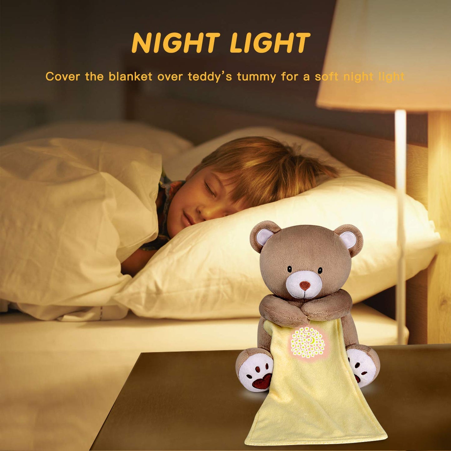 BEREST Rechargeable Sleep Soother Heartbeat Dreamy Bear, Baby Cry Sensor Lullabies & White Noise Machine, Nursery Decor Night Light Projector, Toddler Crib Sleeping Aid Baby Shower Gifts Teddy