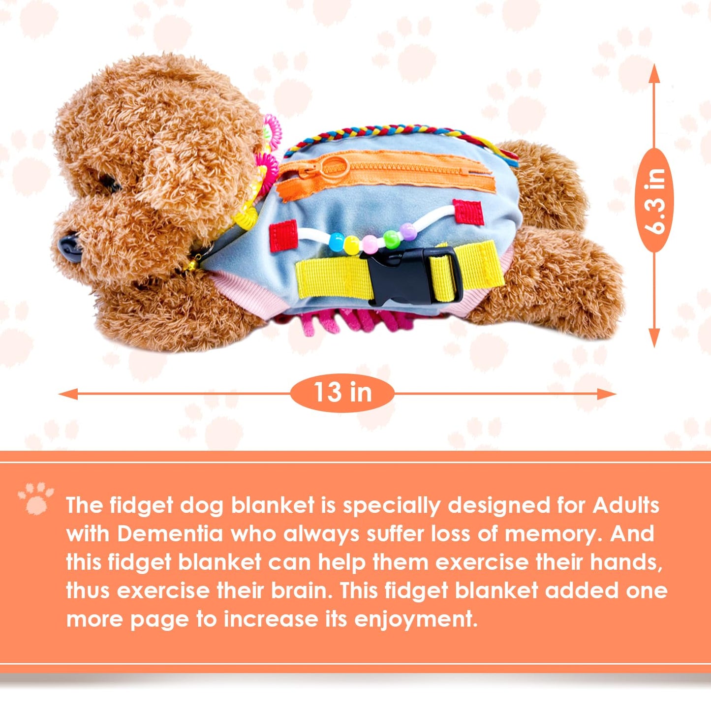 Fidget Dog Blanket for Elderly, Fidget Sensory Dog Blanket for Seniors with Alzheimer’s, Dementia Products for Elderly, Sensory Fidget Blanket