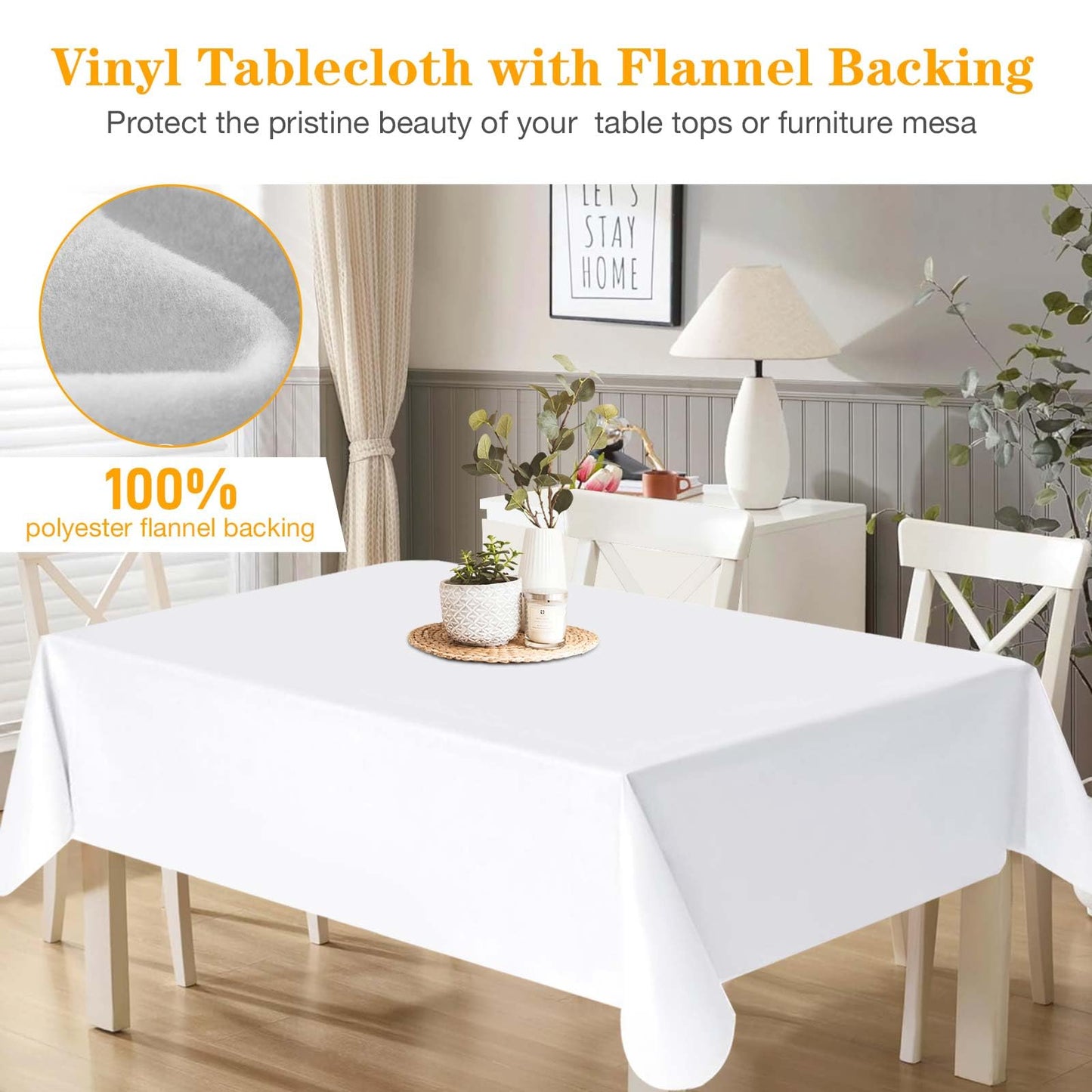 Table Protector Waterproof Deluxe Heavy Duty Vinyl Tablecloth with Flannel Backing Protects Tables from Spills and Scratches Cut to Fit Table Pad for Dining Room Table, 54" x 90" Rectangle