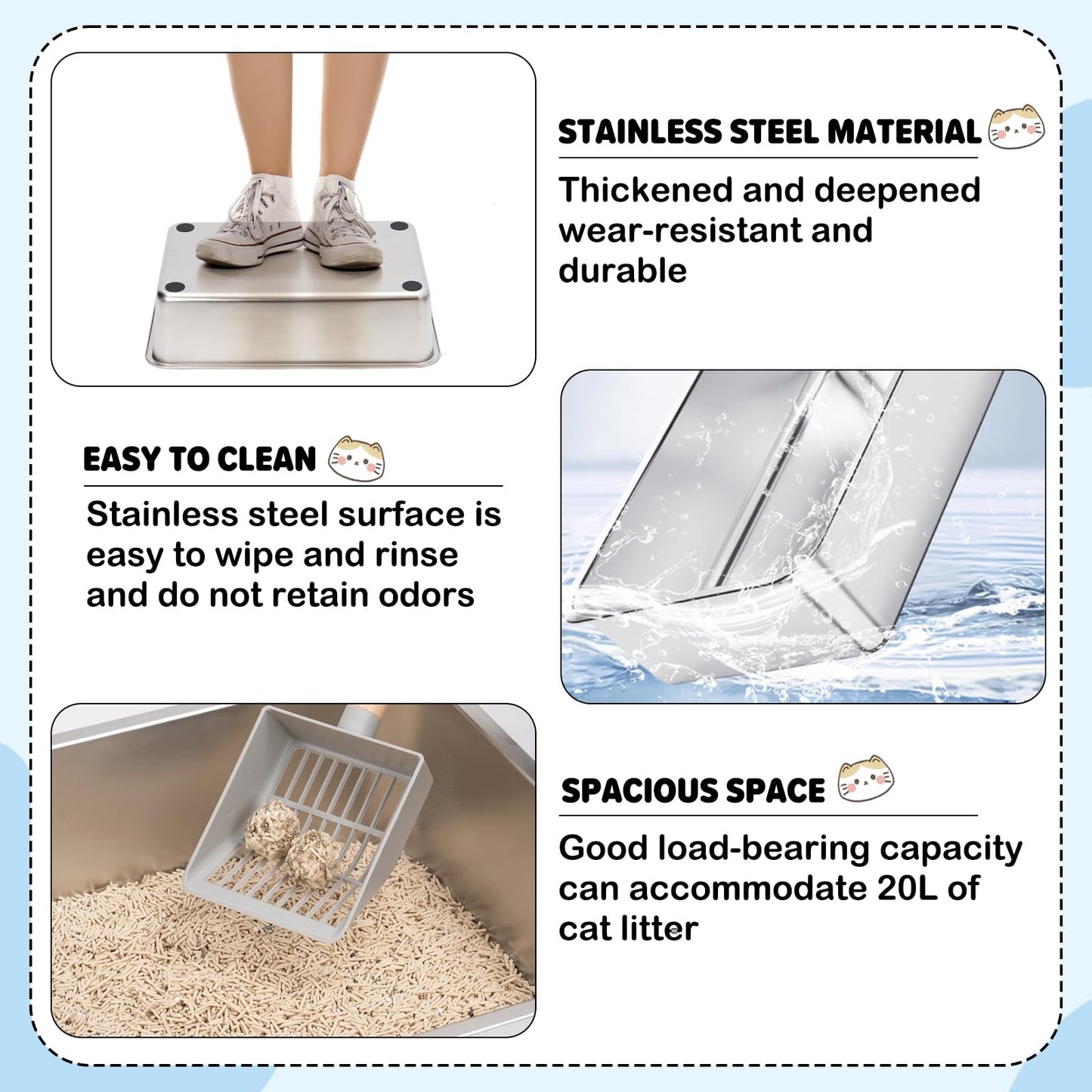 Large Top Entry Stainless Steel Litter Box with Lid,for Large Cats, with Removable Lid, Pedal and Scoop. Odor-Free, Easy to Clean, Anti-Urine Leakage, for Big/Multiple Cats (Grey)