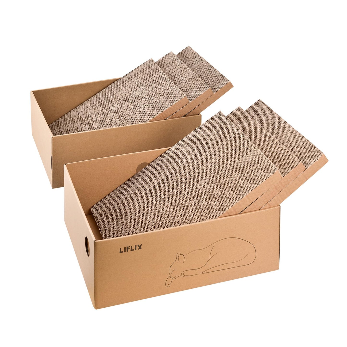 LIFLIX Cardboard Cat Scratcher with 2 Boxes, 6PCS Reversible Scratch Pads in Large Scratching Box, 43L * 34W * 15H cm