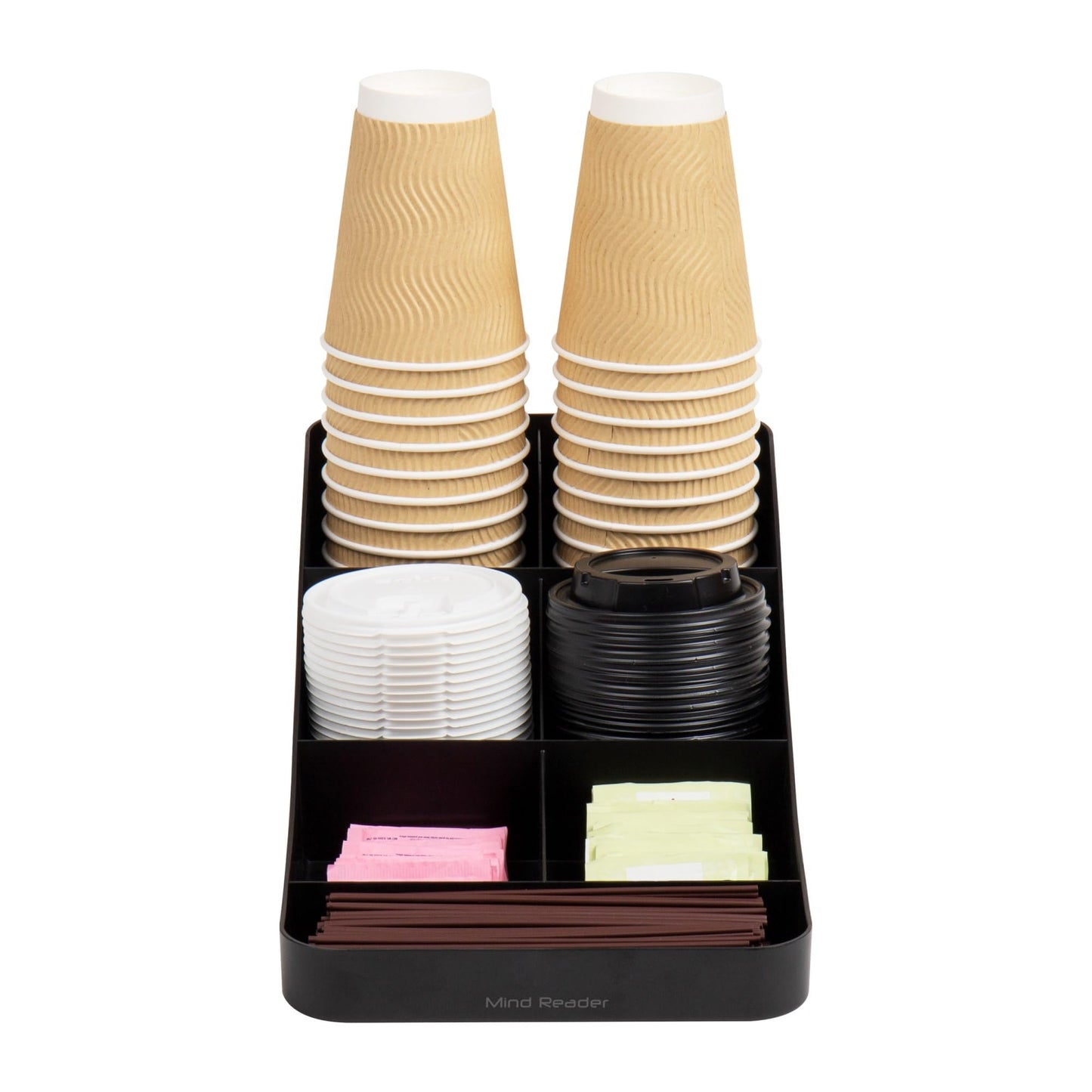 Mind Reader Cup and Condiment Station, Countertop Organizer, Coffee Bar, Kitchen, 7.25"L x 15.5"W x 5.25"H, Set of 2, Black