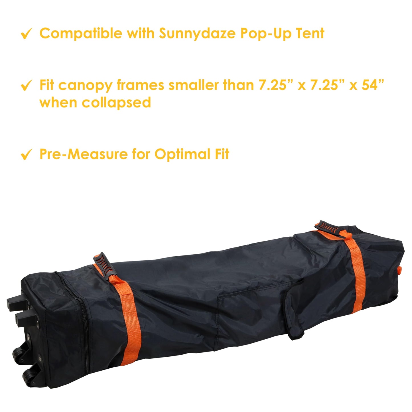 Sunnydaze Premium Pop-Up Canopy Rolling Carrying Bag - 7.25" W x 54" L x 7.25" H - 420D Polyester - Black