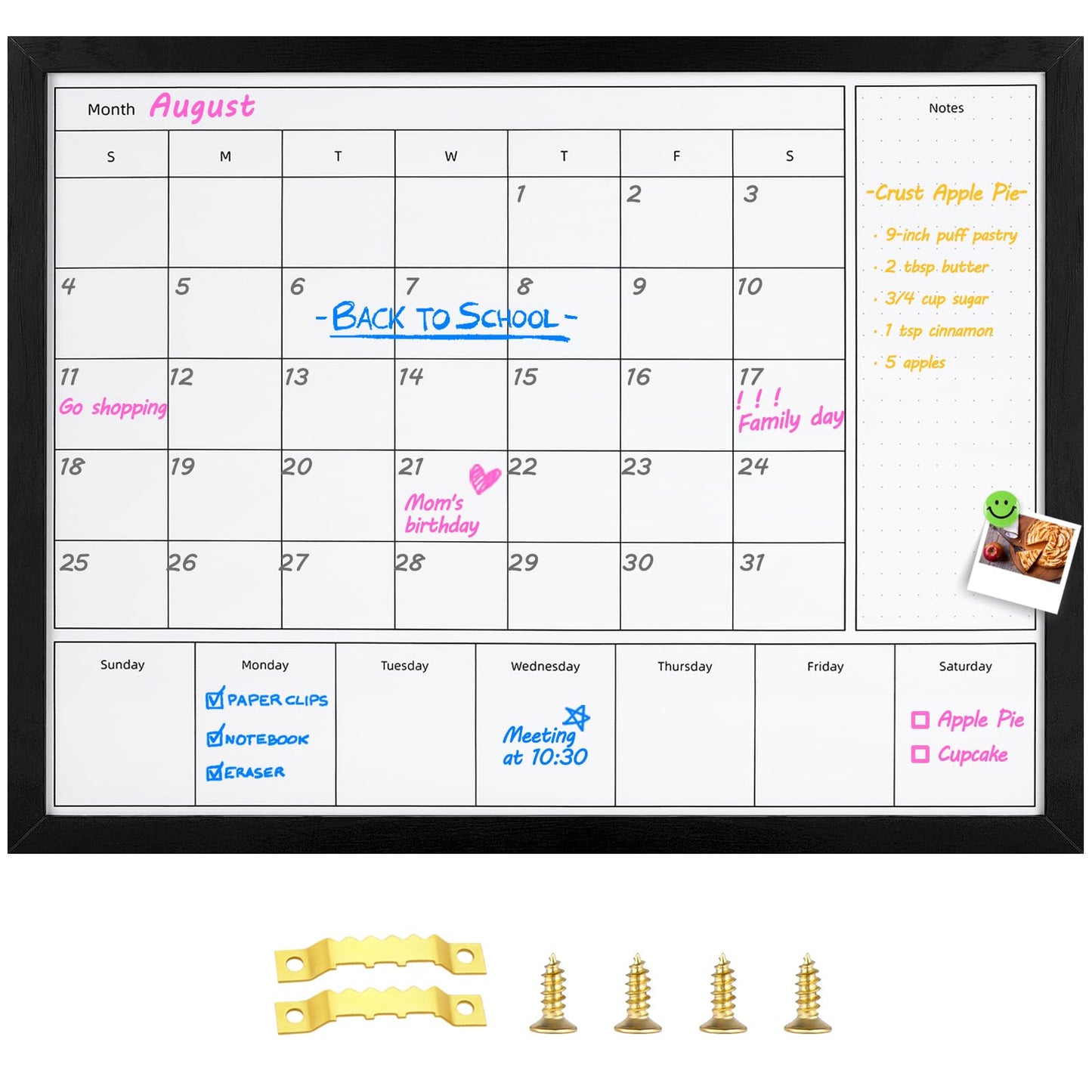 Aitakatta 3-in-1 Dry Erase Calendar for Wall, Magnetic Monthly & Weekly Calendar Whiteboard, Dry Erase Board for Wall with Black Wood Frame, Hanging White Board Calendar for Decor/Memo(YL+ZL-BK,6080)