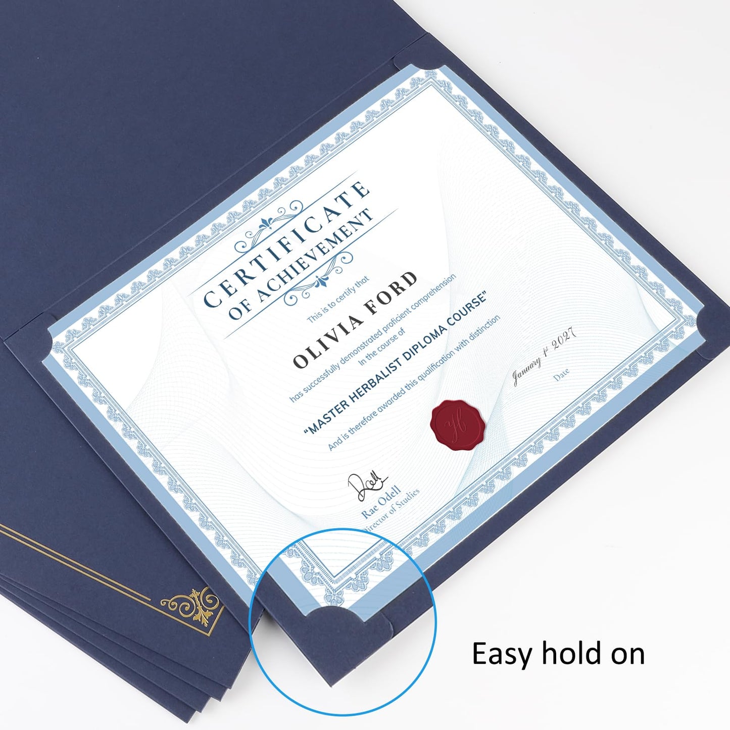 suituts 50 Pack Certificate Holders, Blue Diploma Holders, Documents Cover with Gold Foil Border, for 8.5 x 11 Award Certificate Paper Letter Size