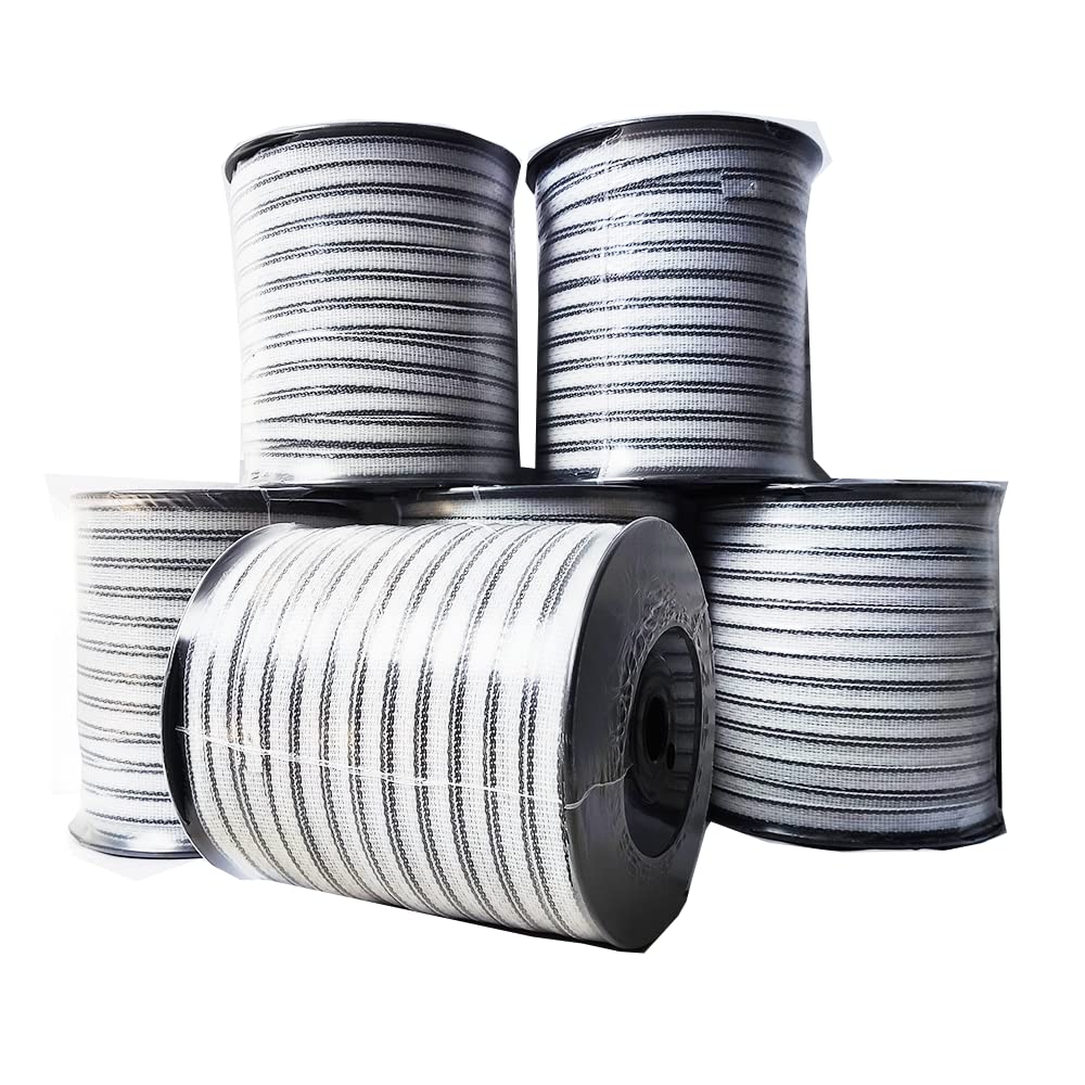 Electric Fence Poly Tape - Long Lasting 5 Stainless Steel Conductors - 656 Feet Roll - 1/2 Inch White and Black Polytape - Suitable for Portable & Semi Permanent Electric Fences