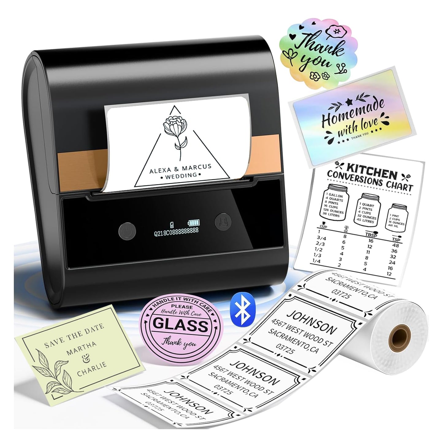 Barcode Label Printer 3 Inch - M260 Bluetooth Thermal Large Label Maker Machine, Portable Wireless & Inkless for Small Business, Home, Office - Waterproof Label, Compatible with iOS/Android/PC, Black