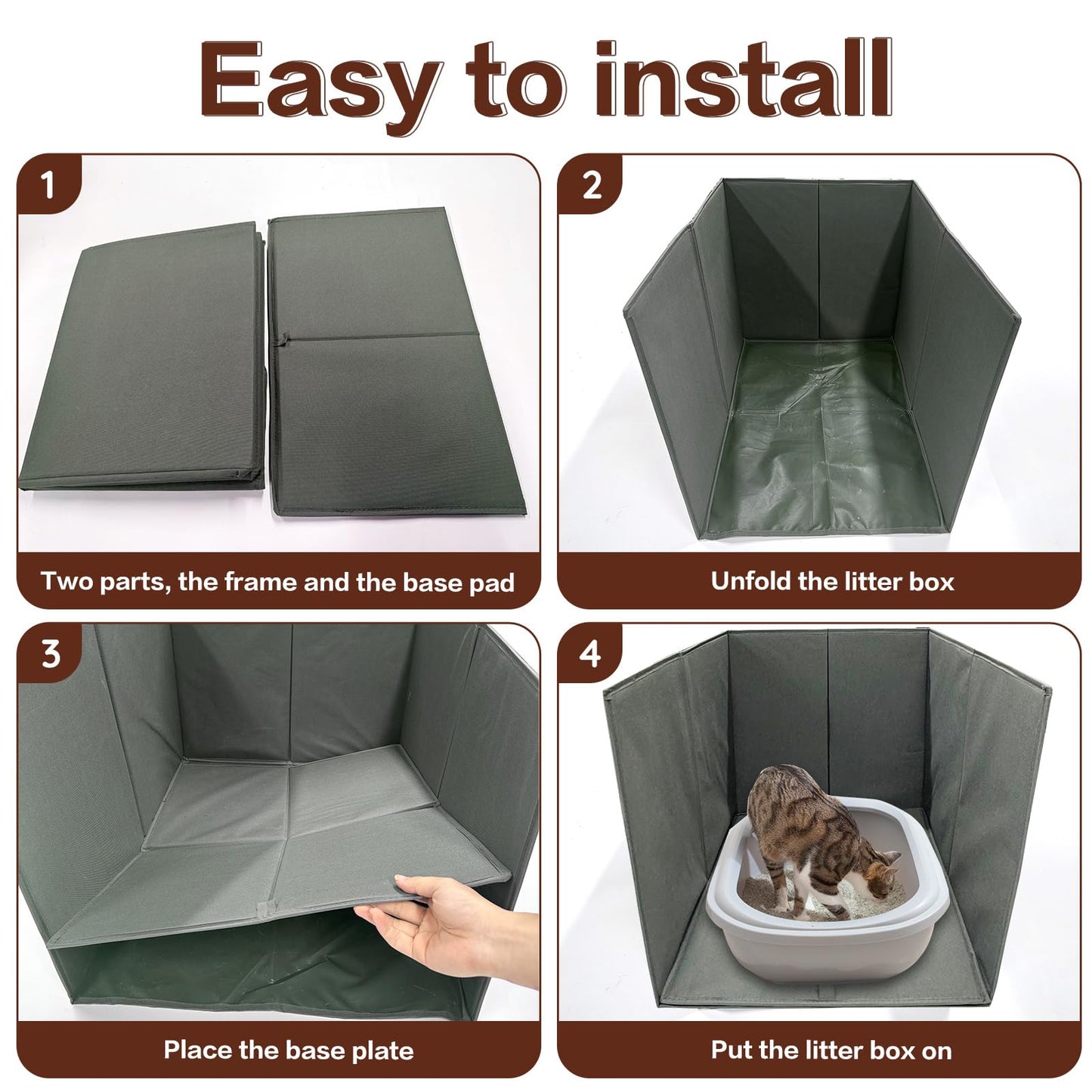 Bhyhok Cat Litter Box Enclosure Splash Guard Large Foldable Removable Mat, Tall for Litter Contained High Side Out Litter Box Keeping Litter Off Floor Easy Clean (26.4 * 21.3 * 16.5 inch)