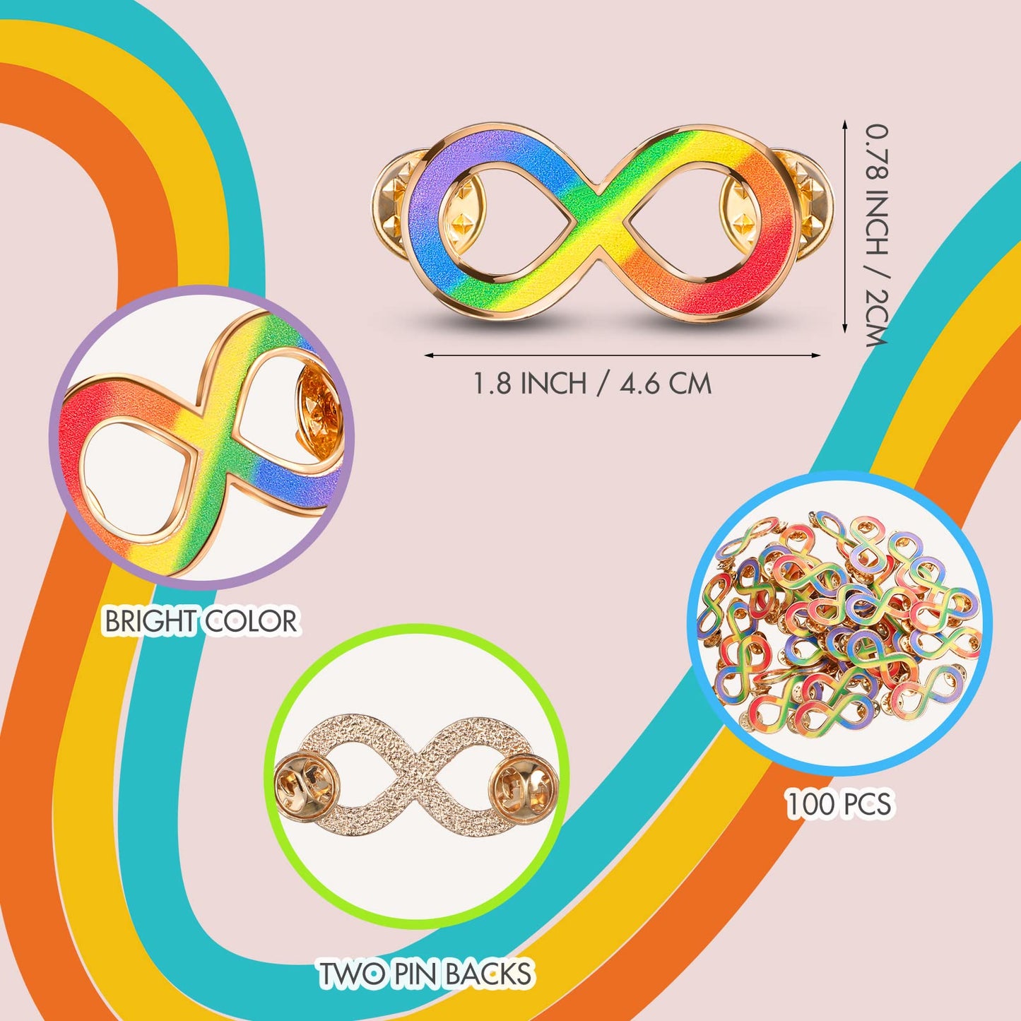Henoyso Rainbow Autistic Pride Pin Neurodiversity Autism Infinity Lapel Pin Bulk Celebrate Neurodiversity Autism Acceptance Neurodivergent Merchandise(100 Pcs)