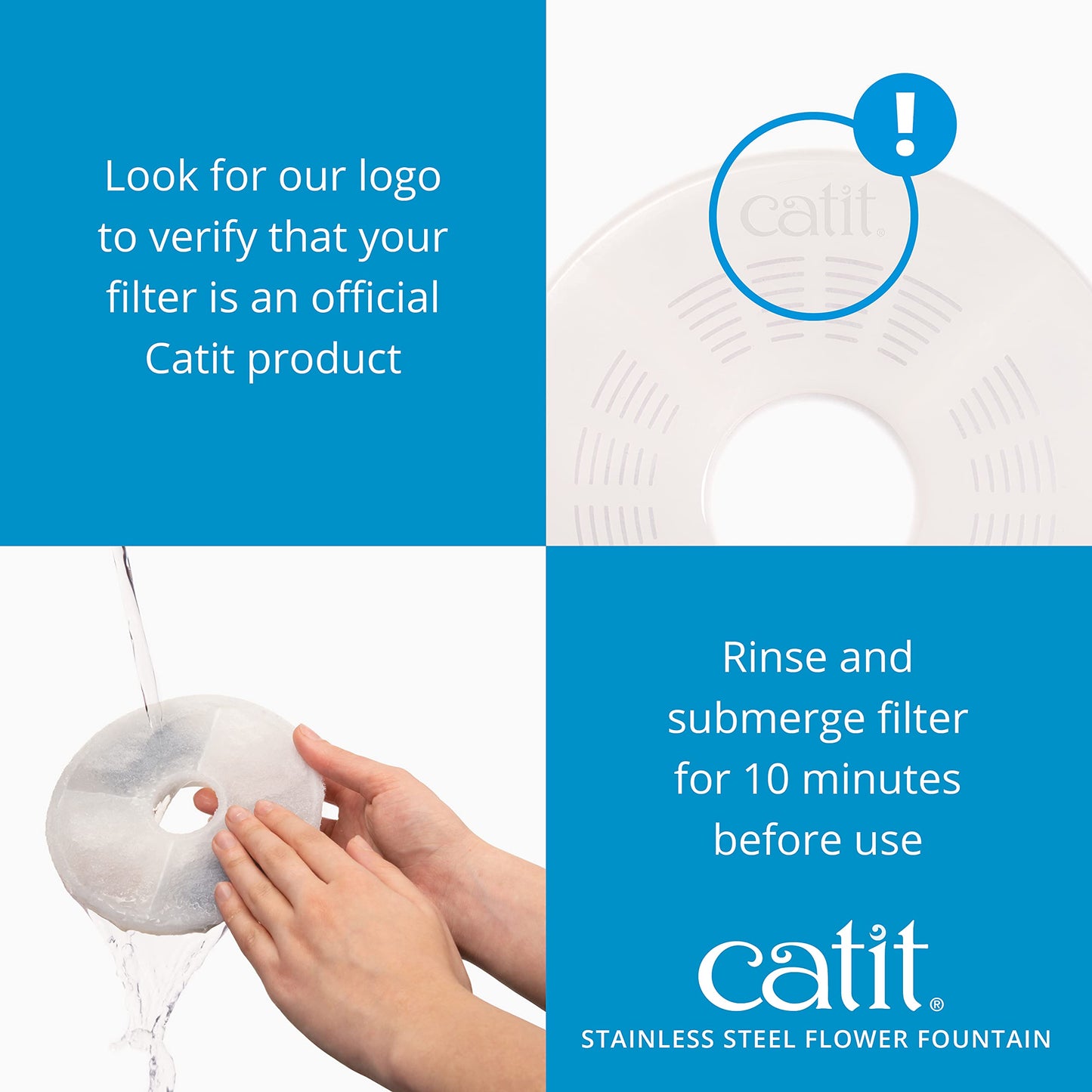 Catit Stainless Steel Top Flower, Cat Water Fountain, 3L White, Modern Cat Fountain, Triple Filtration, Fontaine Pour Chat, Pet Water Fountains, Perfect for Indoor Cats