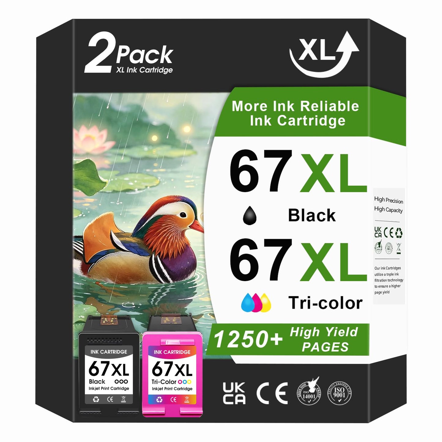 INKMATE 67XL Ink Cartridge Black Tri-Color Combo Pack Replacement for HP Ink 67 67XL Printer Ink for HP deskjet 2855e 2755e 2700e 4100e 4155e Envy 6000 6055e 6052e (1 Black, 1 Tri-Color, 2 Pack)