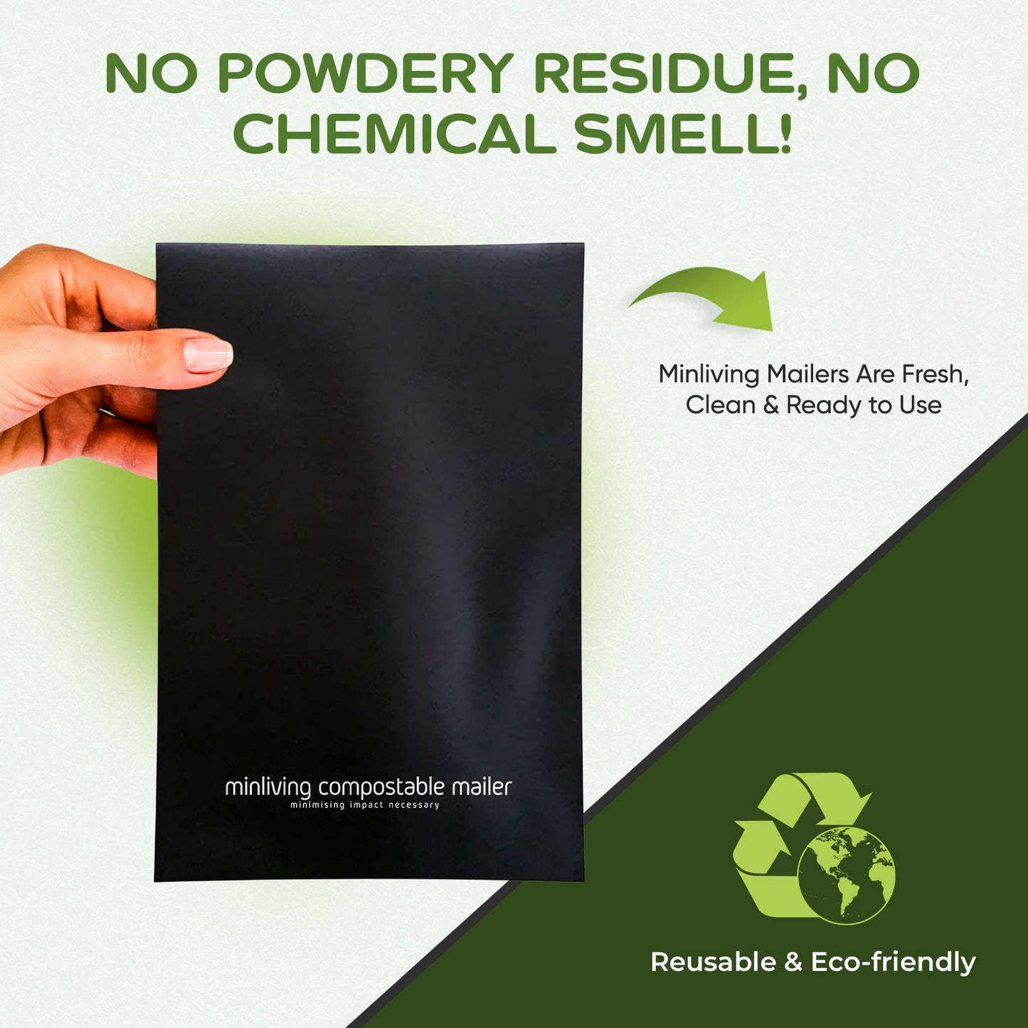 100% Compostable Biodegradable Mailers 10x13 inch (50 Pcs) Poly Mailers, Eco-Friendly Packaging Envelopes Pouches. Reusable Double Sealing, Extra Thick, Zero-Waste mailing Bags (M Size, 10" x 13")