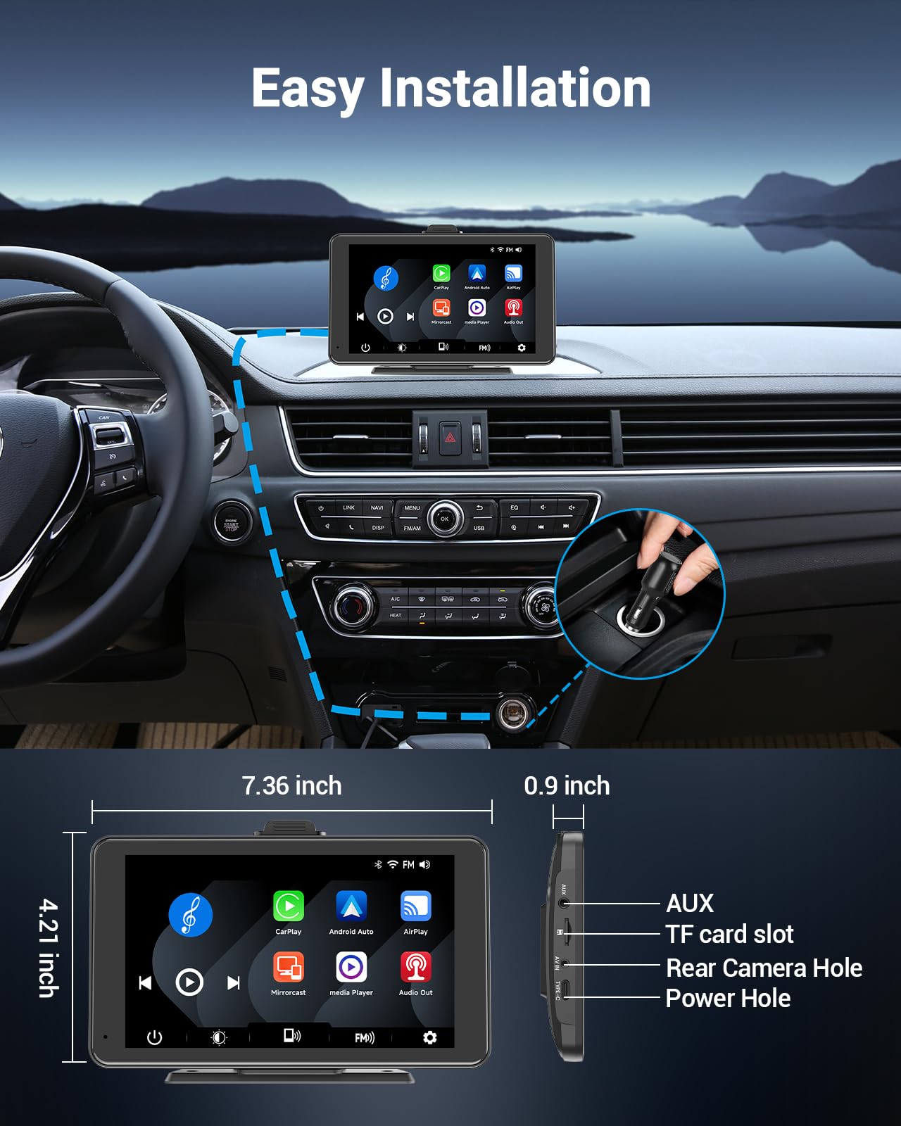 2024 Texpot Car Stereo With Apple CarPlay Android Auto, 7" HD Touchscreen Wireless CarPlay Screen, Bluetooth WiFi, Portable Car Radio, Live Navigation, Mirror Link, AUX/FM, Voice Control