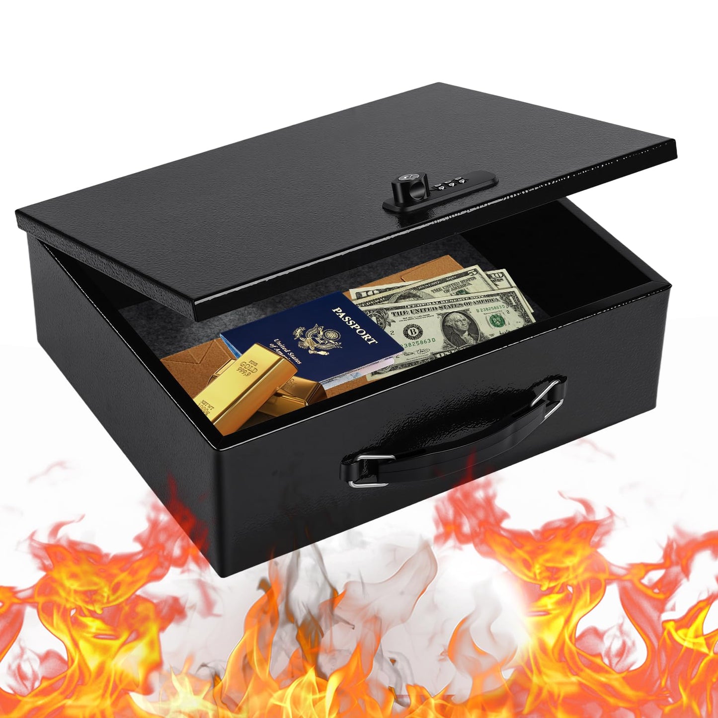Fireproof Safe Lock Box Metal, Fire Proof Safe for Home Documents, Portable Security Box with Dual Combination and Key Lock for Personal Items,Passport, Money, X Large 13.2" x 11" x 4.13