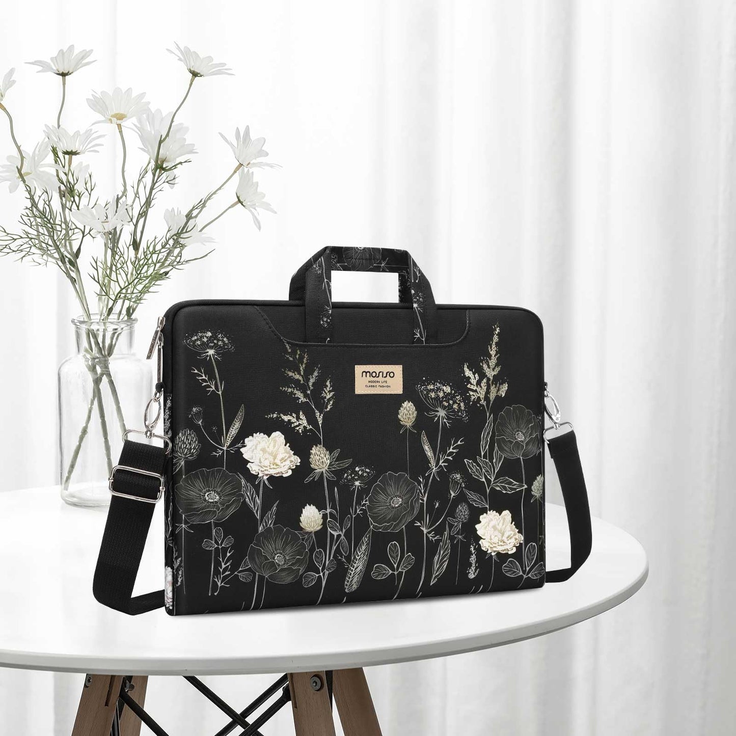 MOSISO Laptop Bag for Women 13.3 inch, 13-13.3 inch Computer Bag Compatible with MacBook Pro 14, HP, Dell, Asus Notebook, Laptop Messenger Shoulder Sleeve with Strap, Retro Flower