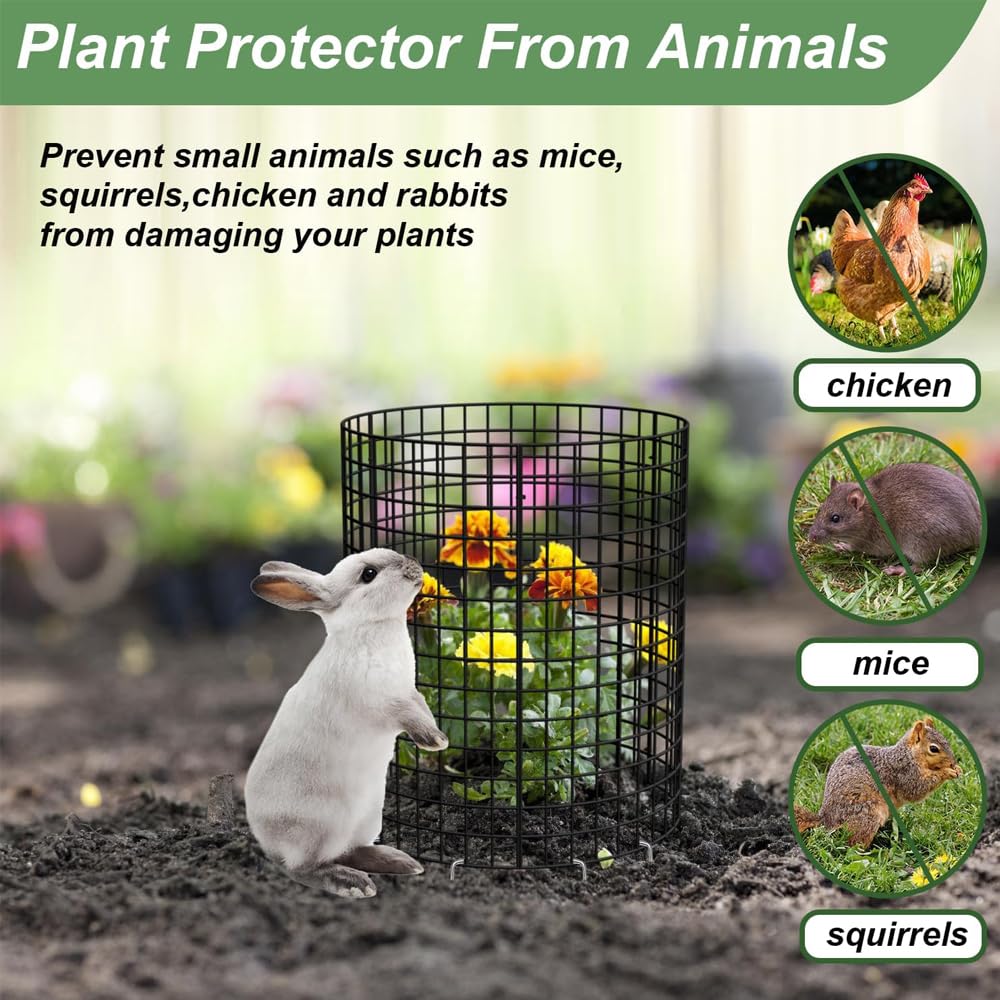 10 Pack Round Plant Protector from Animals,12'' x 14'' Metal Plant Cages，Metal Mesh to Keep Animals Out, Wire Plant Protectors for Rabbits Chicken Duck