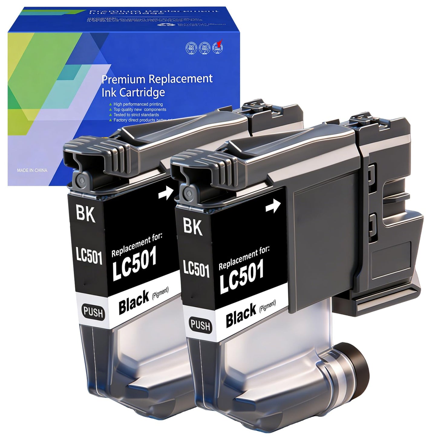 GREENPRINT LC501 LC501BK Compatible Ink Cartridges Standard Capacity 250 Pages 2 Blacks for MFC-J1260W MFC-J1360DW MFC-J1410DW Printers