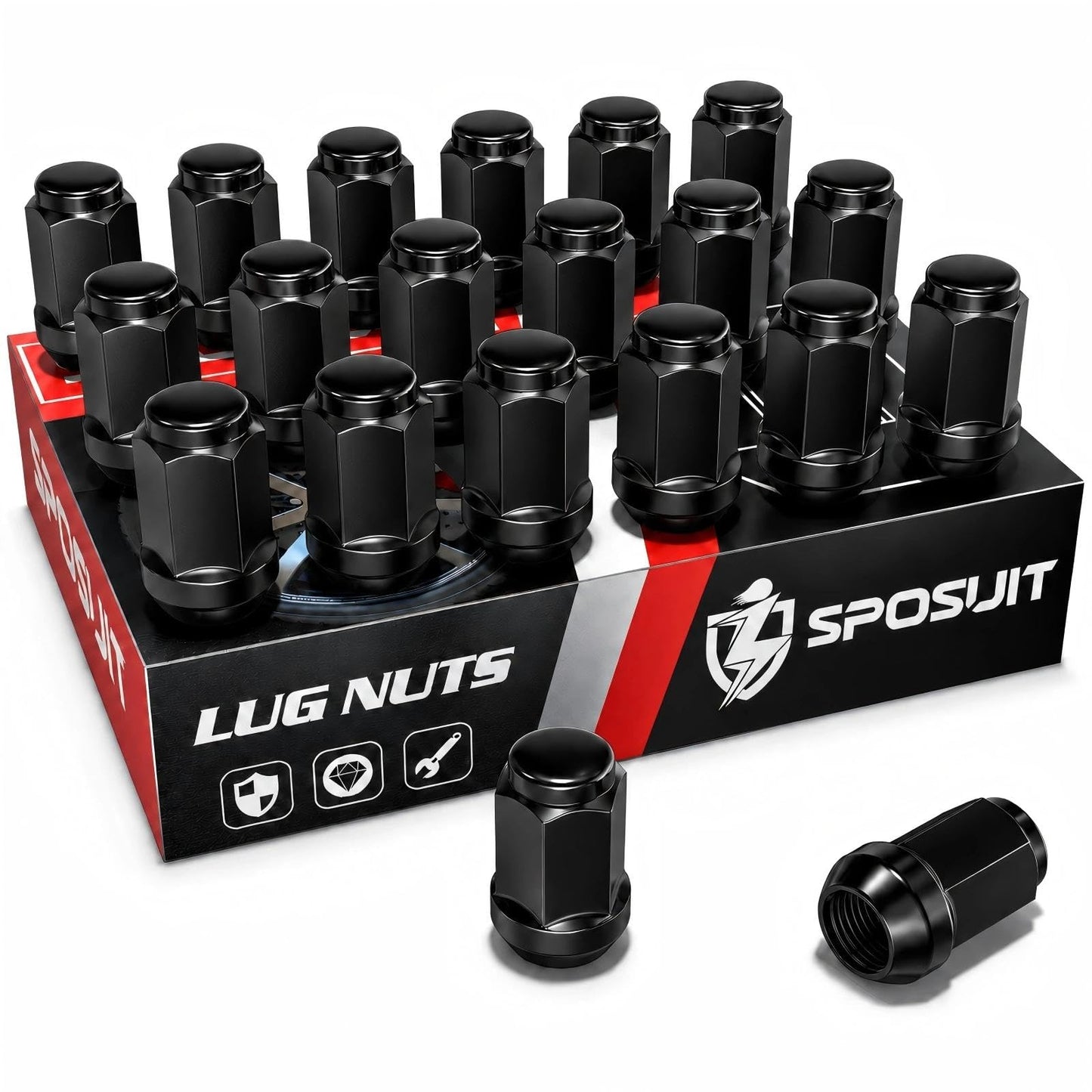 Sposuit M12x1.5 Lug Nuts - Replacement for 2006-2023 Hyundai Elantra, 2018-2024 Kona, 2000-2022 Santa Fe, 2001-2023 Sonata, 2005-2024 Tucson, 2017-2022 Ioniq - Closed End Black Lug Nut(20 Pcs)
