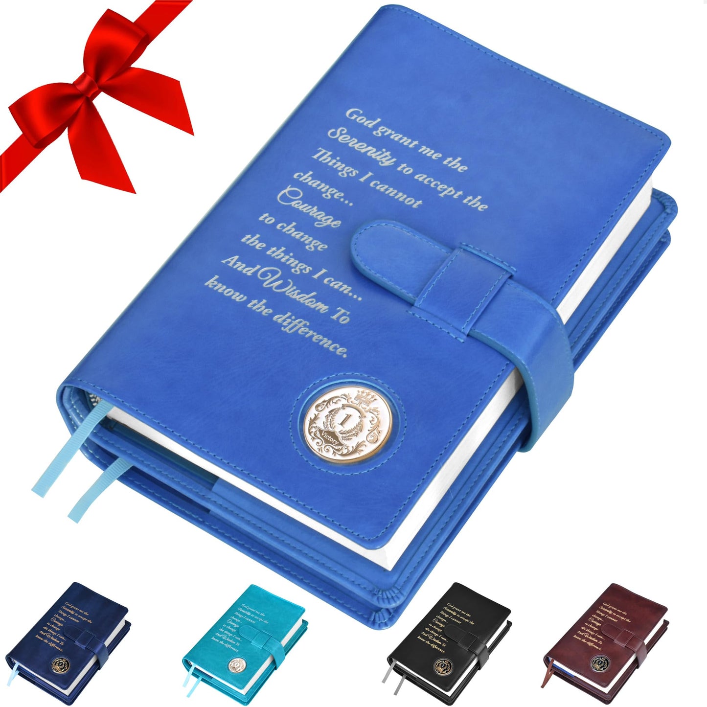 Double AA Big Book Cover & 12 Steps & 12 Traditions | by Galileo | AA Gift | Alcoholics Anonymous (Prayer/Coin Pocket/Sky Blue)