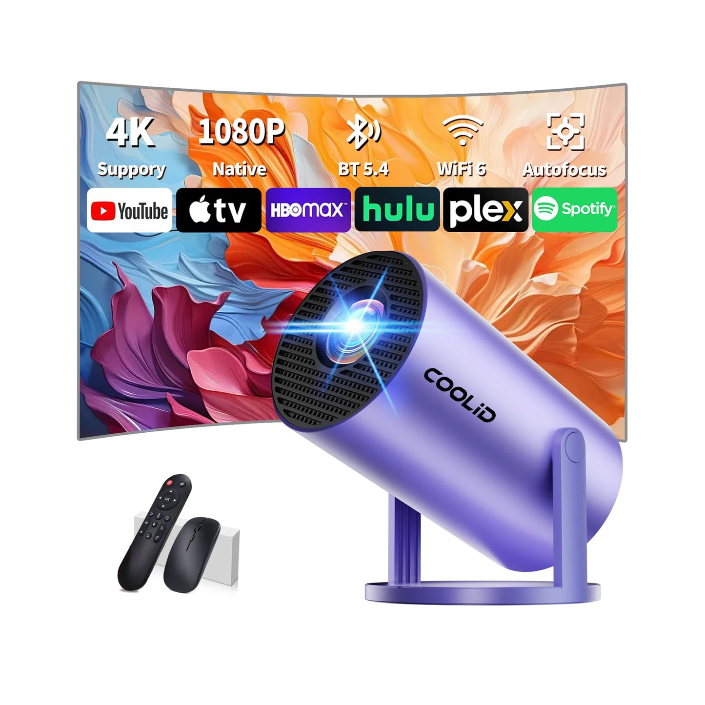 [Built-in Apps & 2026 Upgraded] Mini Projector Support 4K 1080P Auto Keystone 180° Rotatable with WiFi 6 and Bluetooth 5.4, Projector Portable Compatibile with HDMI/TV Stick/Memory Stick/Laptop-Purple