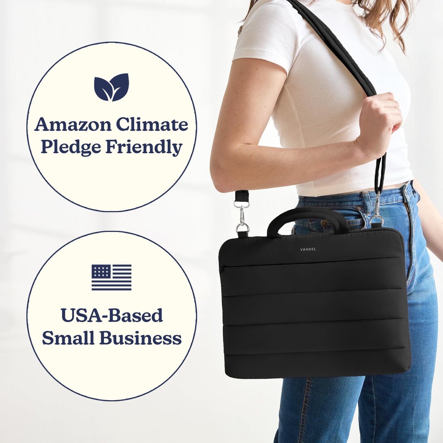VANDEL 15-16 inch Laptop Carrying Case Sleeve with Strap, Shoulder Bag with Handle, 15 in Laptop Bag for Women, Carrying Case, Lap top Messenger Carrier
