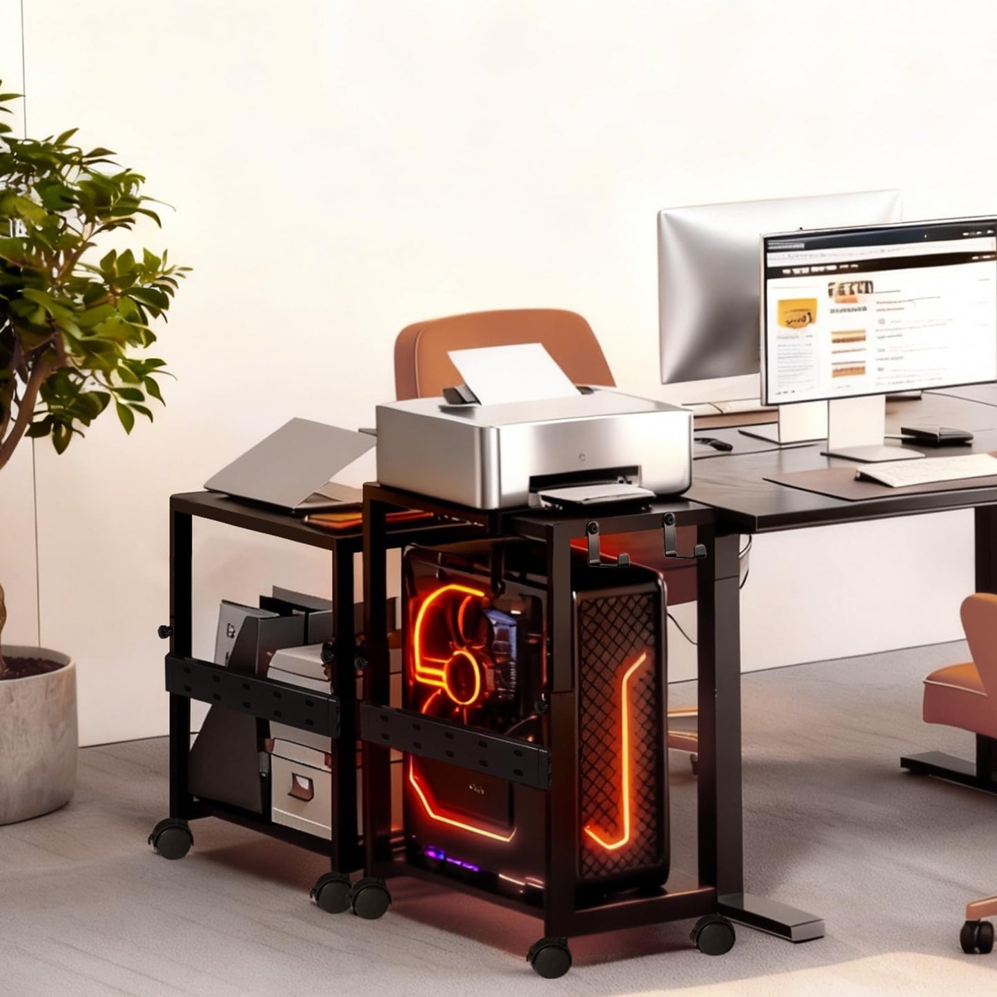 SWOK Adjustable Computer Tower Stand for Gaming & Office, CPU Stand with Mobile Wheels & Mouse Pad, Desktop Computer Stand for Floor, 24.6-28.7 Inches Tall, Computer Carts