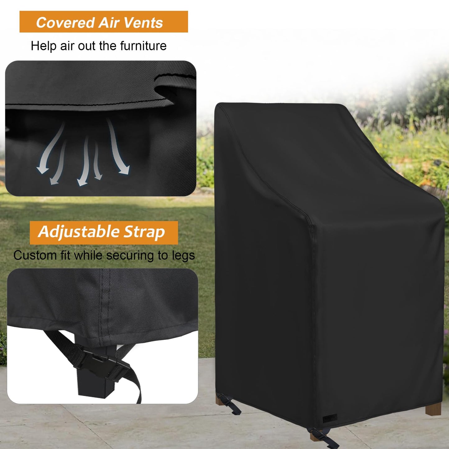 NettyPro Stackable Patio Chair Covers Waterproof Outdoor Patio Furniture Stacking Chair Cover, Fits for 4-6 Stack Dining High Back Chairs, 26"W x 35"D x 45"H, Black