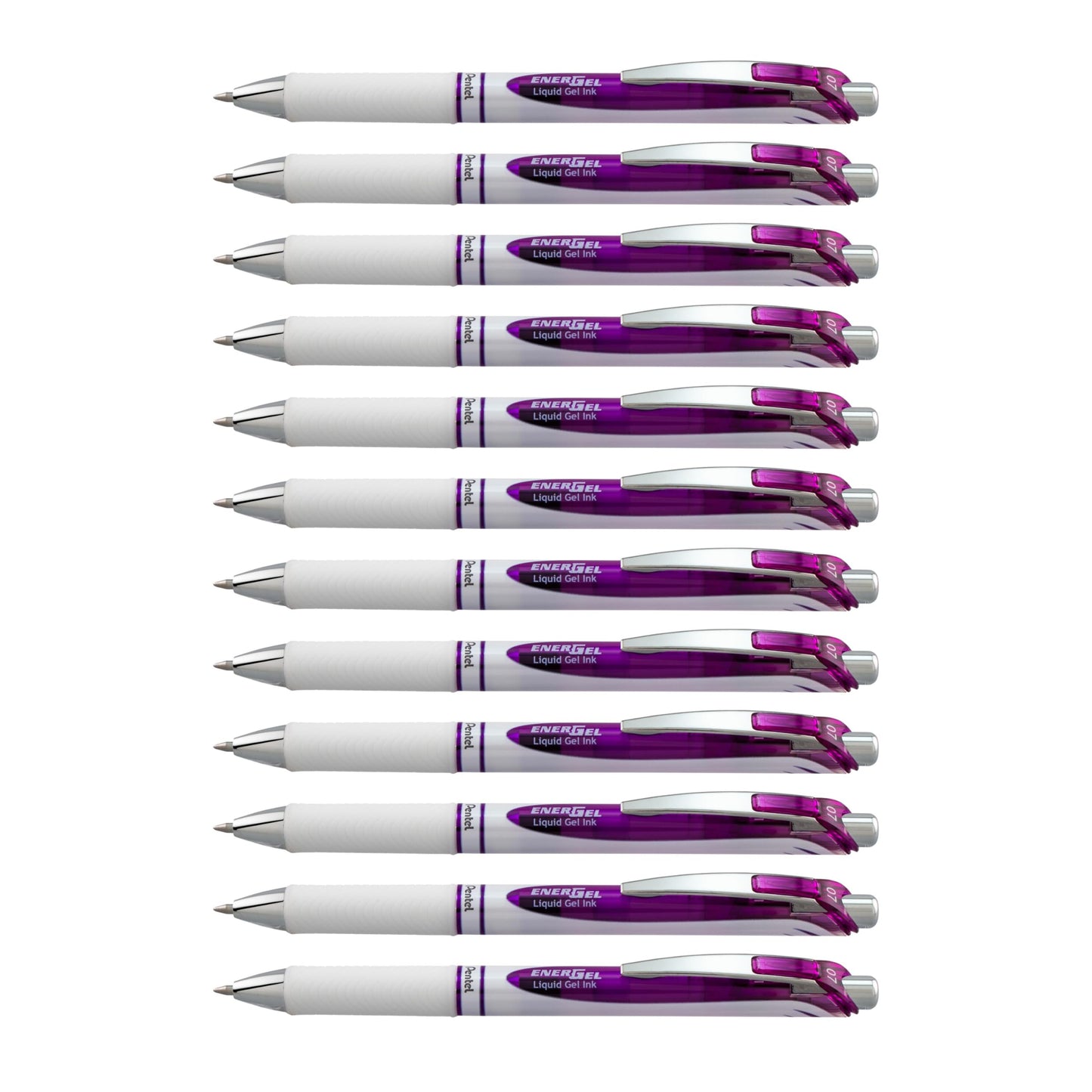 Pentel EnerGel Pearl Retractable Liquid Gel Rollerball Pen, Everyday Use, Office Supplies, School Supplies, 0.7mm Medium, White Barrel, Violet Ink, BL77PW-V, Box of 12