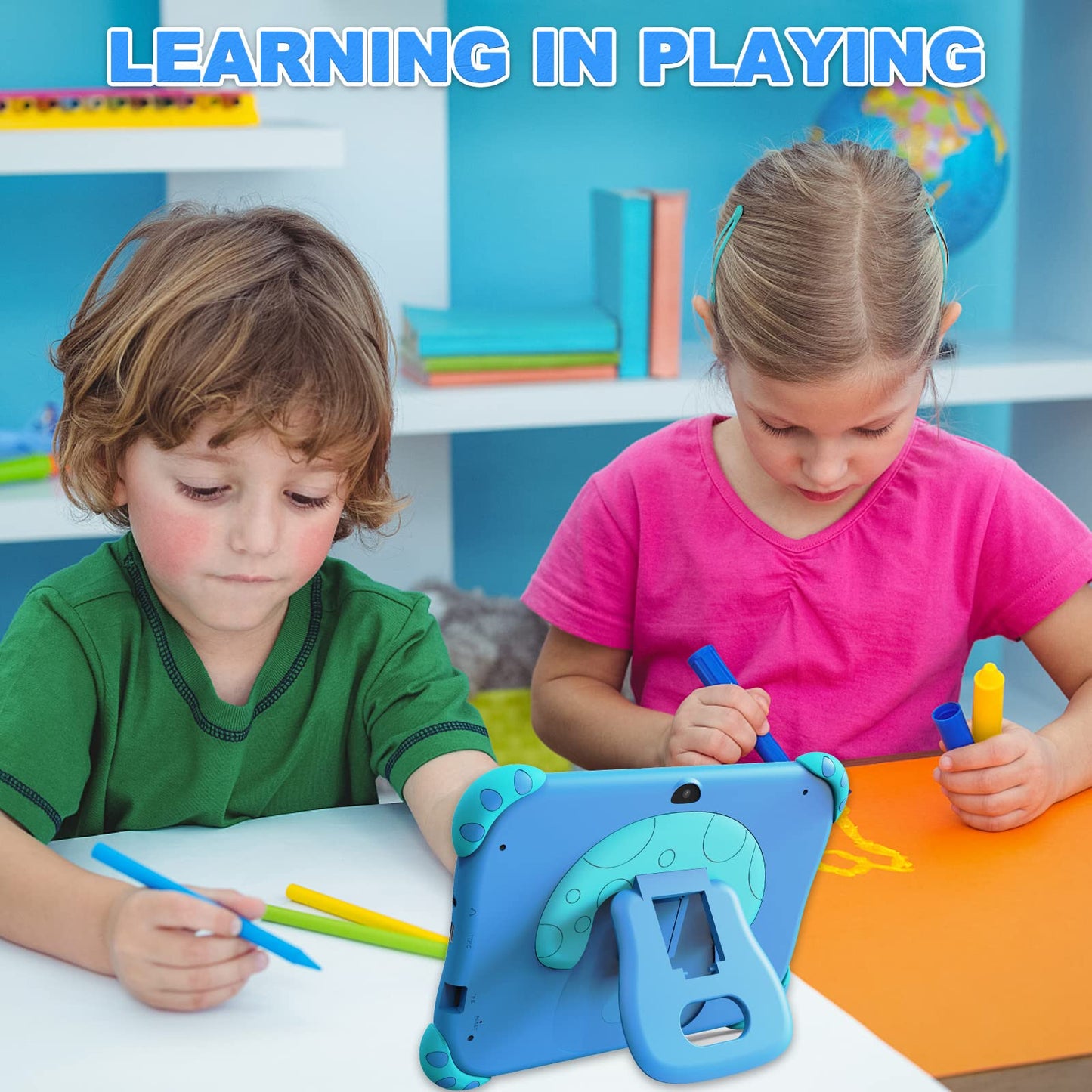 Ascrecem Kids Tablet Android 7 inch Toddler Tablet for Kids with WiFi Dual Camera Parental Control 32GB ROM 128GB Expand Children's Tablets with Kid Software Educational Games Ages 3 to 14 Years(Blue)