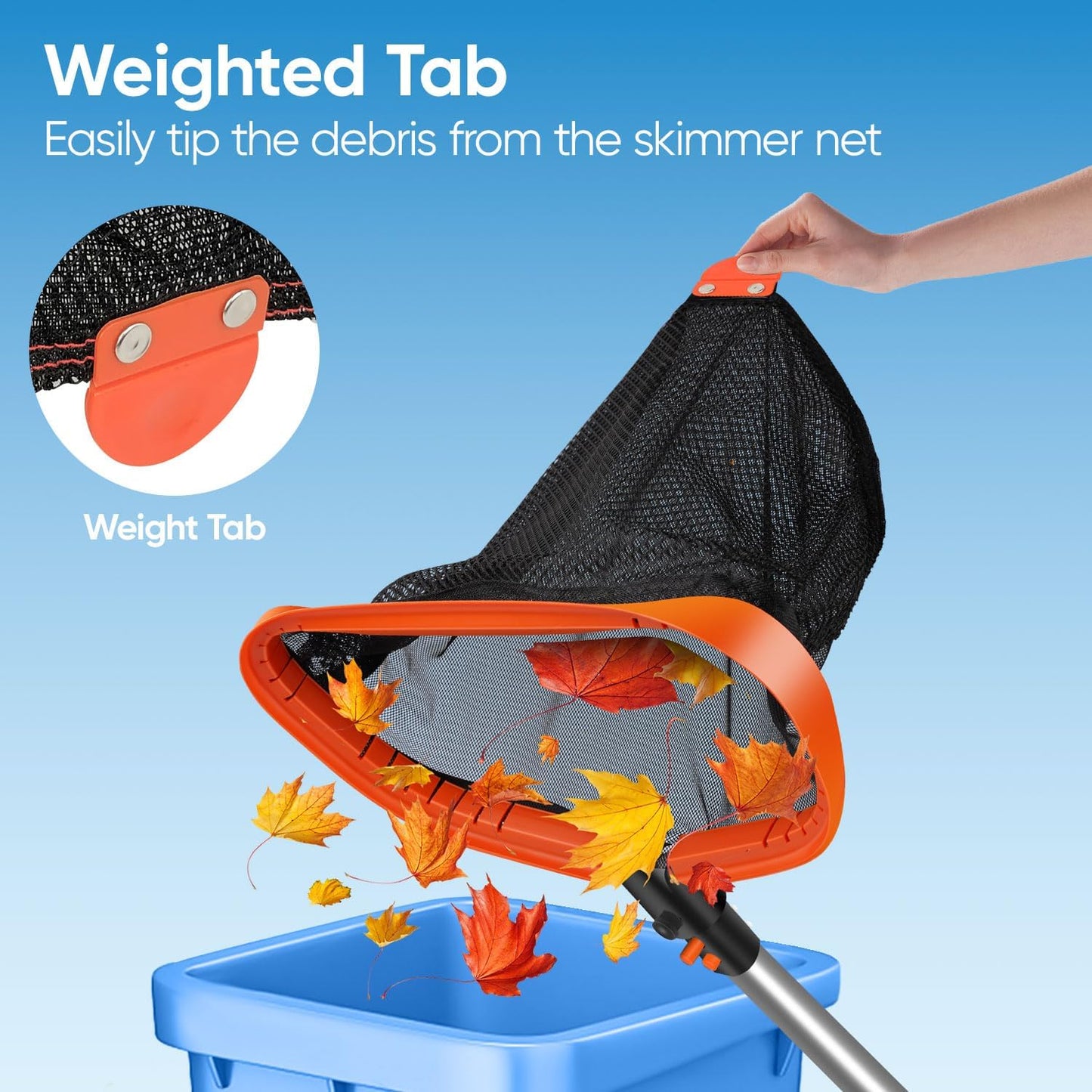 45CM Pool Skimmer Net with 10 FT(300CM) Aluminum 8 Sections Detachable Pool Poles, Heavy Duty Double Layer Pool Net with 1.1mm Thick Pole for Cleaning, Pool Leaf Rake for Above Ground & Inground Pools