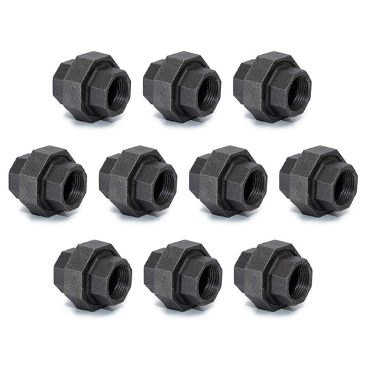 1" Industrial Malleable Cast Iron Union, Home TZH 10 Pack 1" Female Pipe Fitting Union for Industrial Vintage Style DIY Project/Furniture/Shelving Decoration (10, 1")