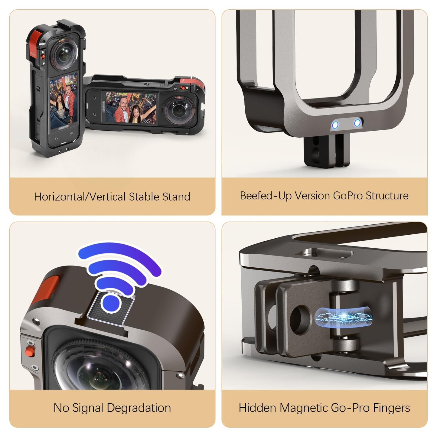 Amazear Metal Protective Case for Insta360 X5 Accessories, Insta 360 X5 Multifunction Utility Frame Stronger Construction Aluminum Cage with Quick-Release Lock, Various Expansion Mounts