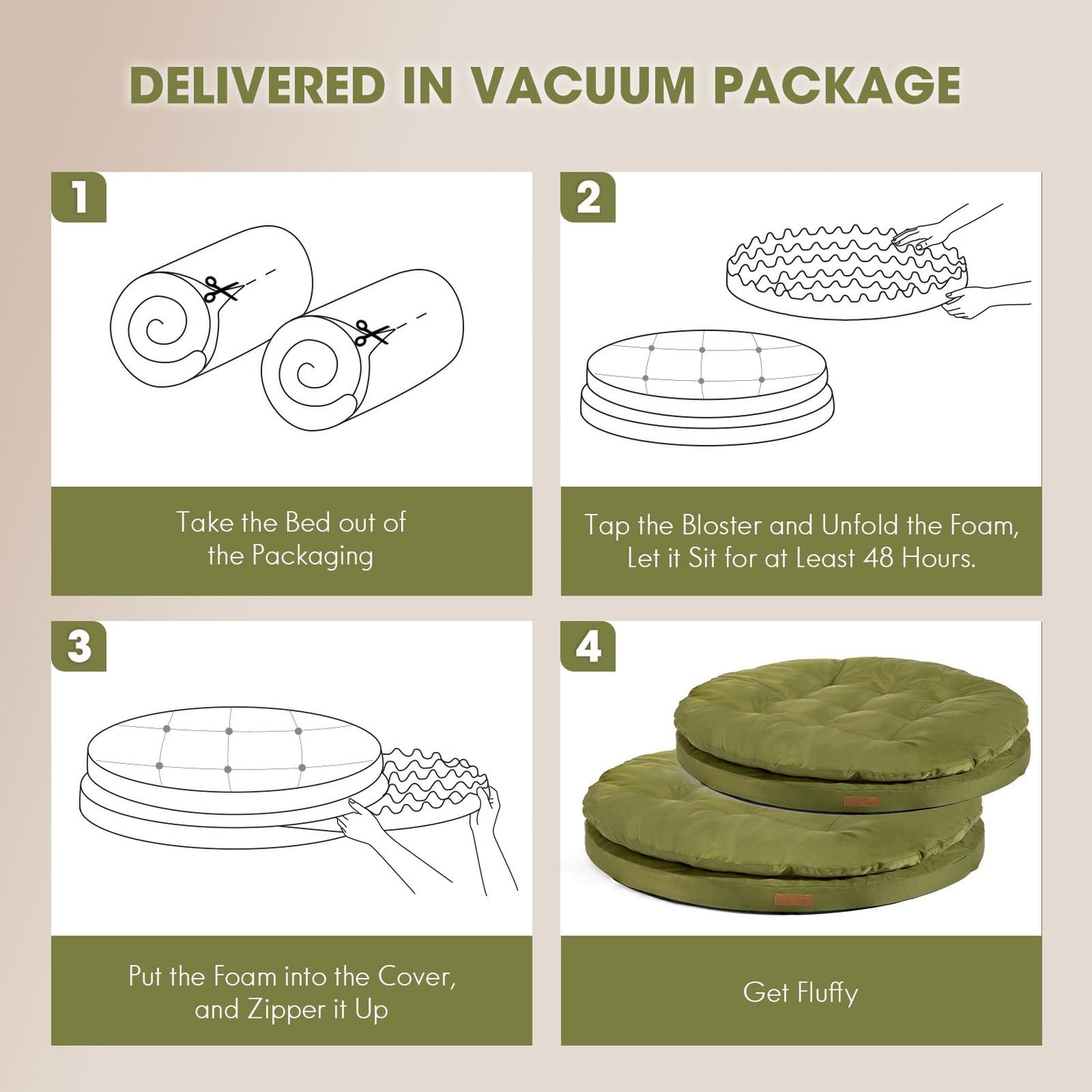 ClevaHome Orthopedic Dog Bed for Large Dogs, Dual Layer Water Repellent Round Pet Bed with Washable Cover Nonslip Bottom (Olive Branch)