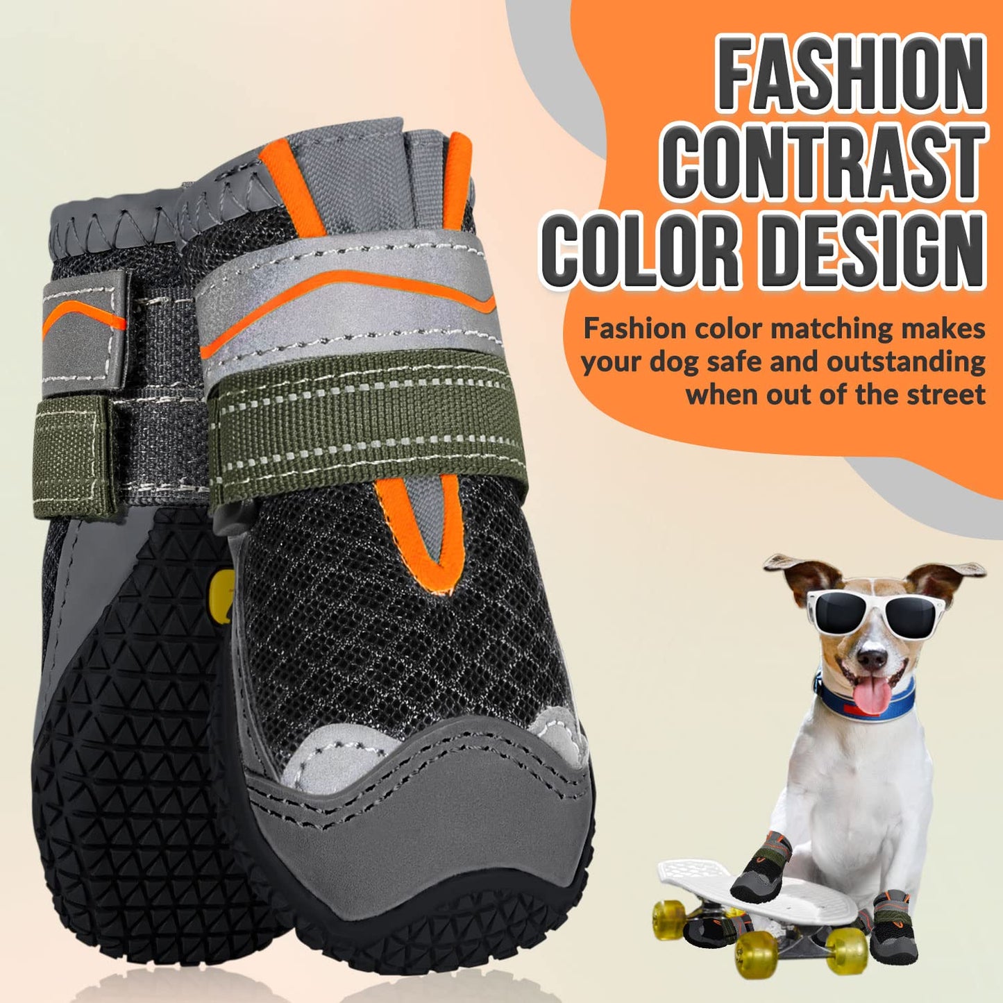 AUTOWT Dog Boots, Breathable Paw Protector Dogs Shoes, Dual Adjustable & Washable Non-Slip Dog Booties with Reflective Strip for Large Medium Small Dogs Injured Paws Walking Running Outdoor(#5,Black)
