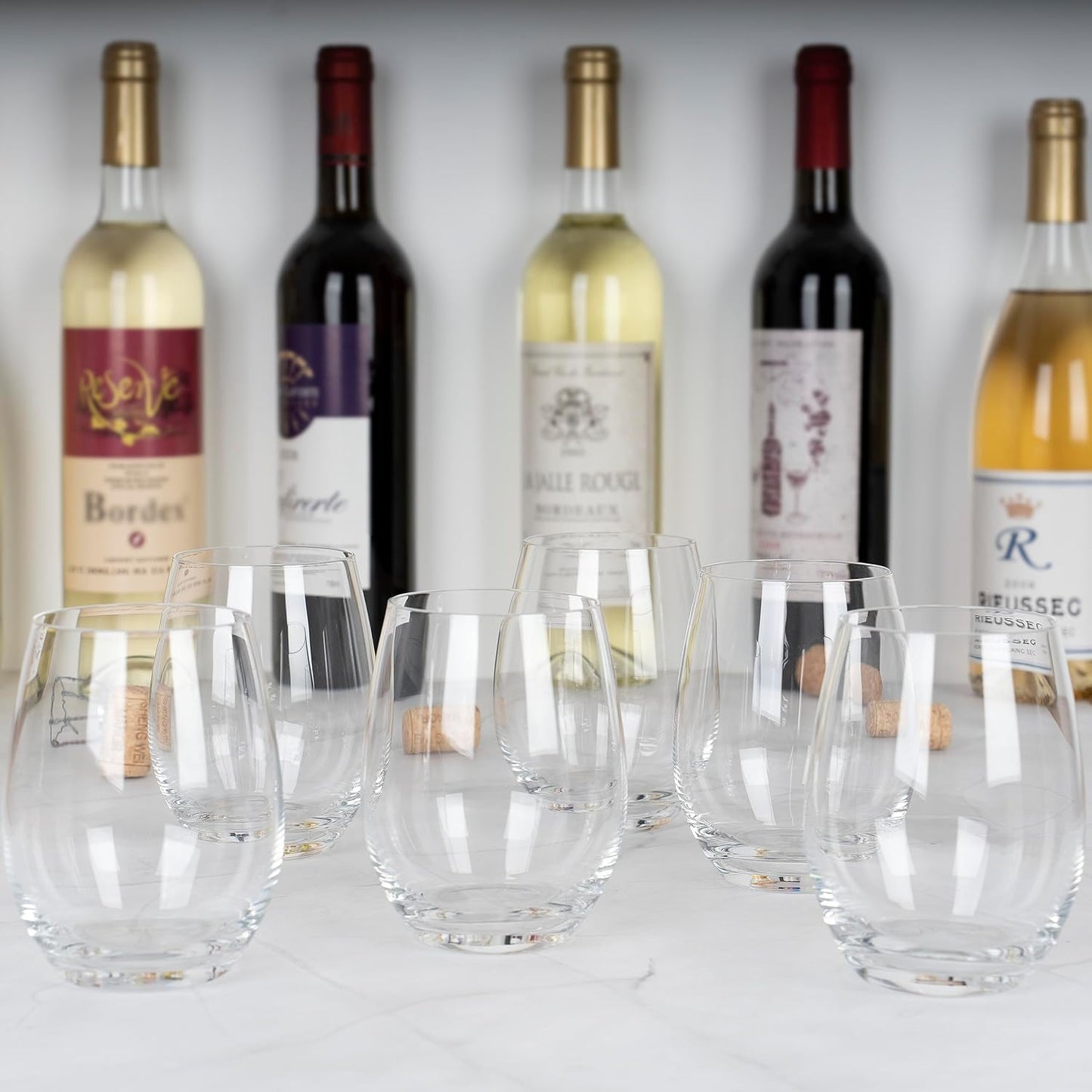 Premium Crystal Stemless Wine Glasses Set of 6, 450 ml Lead-Free Red or White Wine Glass, Water Juice Glasses, All-Purpose Beverage Cups, Clear Drinking Tumblers in Gift Box, Dishwasher Safe