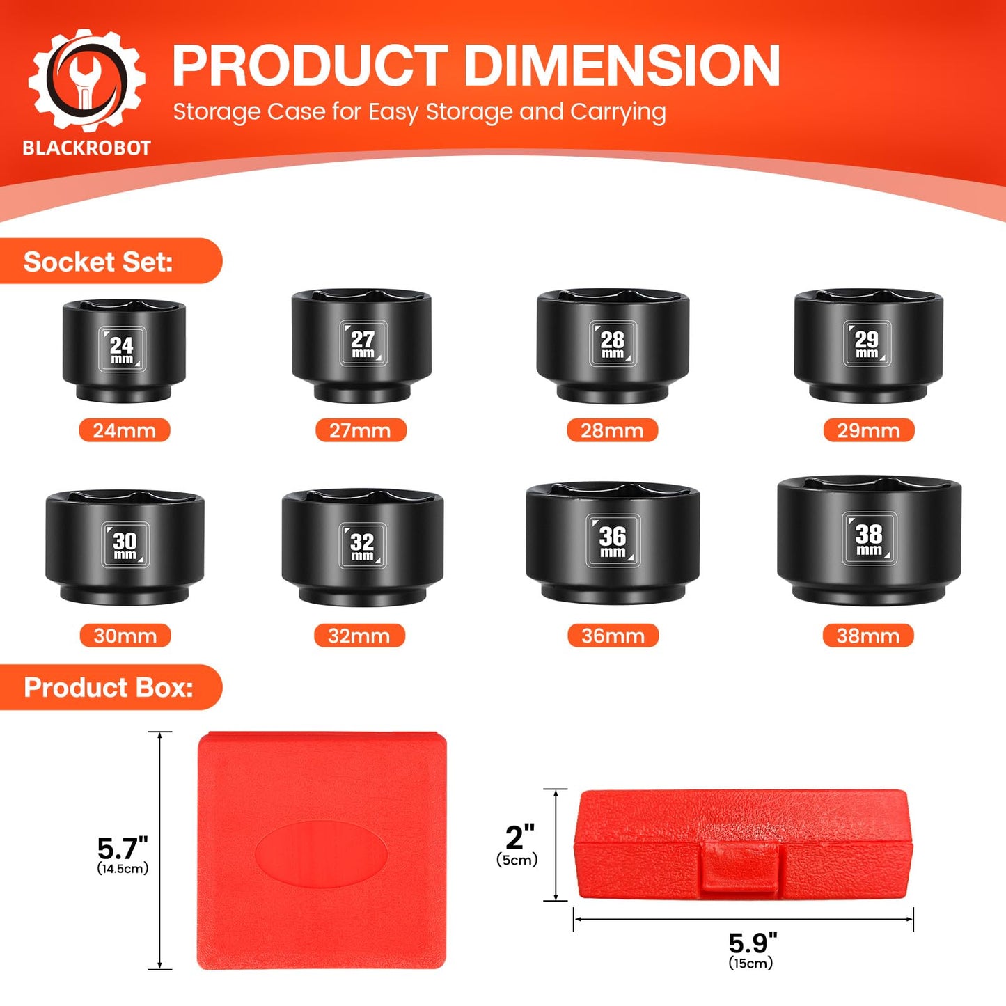 8 Pieces 3/8” Drive Low Profile Oil Filter Socket Set, Metric Size 24mm 27mm 28mm 29mm 30mm 32mm 36mm 38mm, Chrome Vanadium Steel, 6 Point, Oil Filter Cap Remover and Installer Tool Set