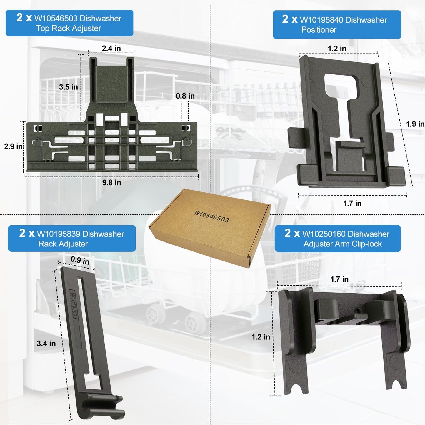 Upgraded W10546503 WPW10546503 Dishwasher Upper Rack Adjuster Replacement For Kitchenaid Dishwasher Parts Upper Rack W10418314 Dishwasher Top Rack For Kenmore Whirlpool Dishwasher Replacement Parts