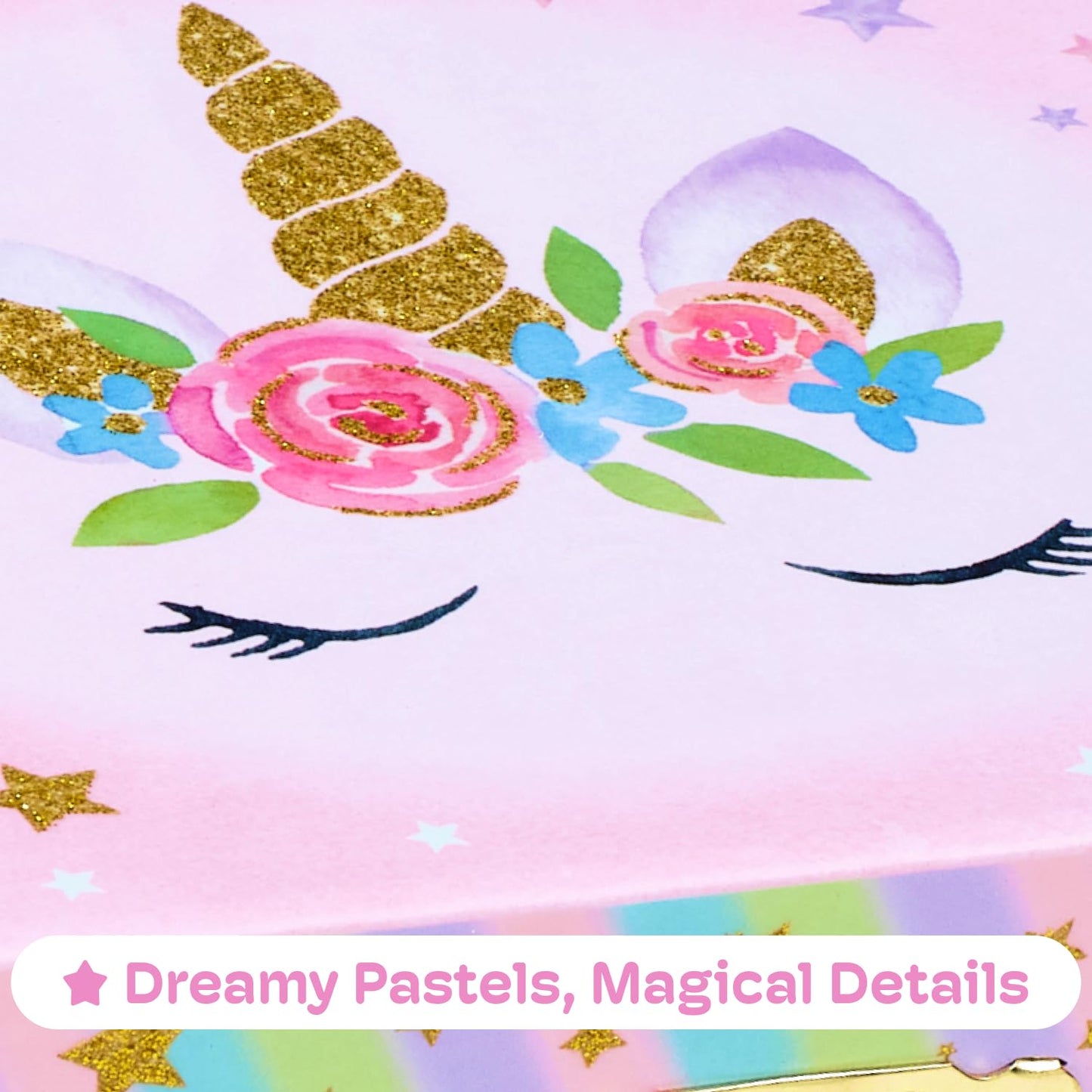 Jewelkeeper- Musical Jewelry Box with 2 Pullout Drawers, Glitter Rainbow and Stars Unicorn Design, The Unicorn Tune