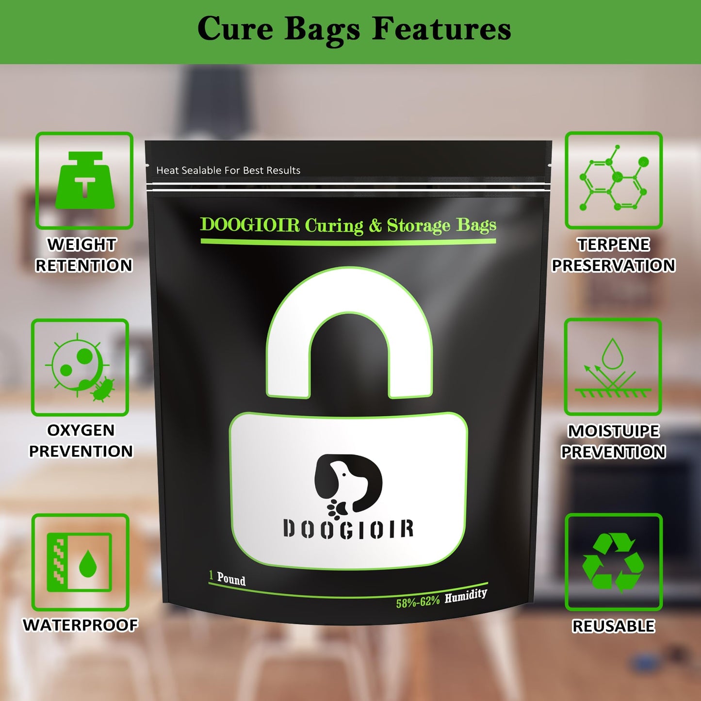 1 LB Curing & Storage Bags, Curing Bags for Food Storage, Double-Tracked Zip Closure Heat Sealable upright Cure Bags, Reusable Humidity Control Cure Bags (15.94 x 12.99 inch, 10 Pack)