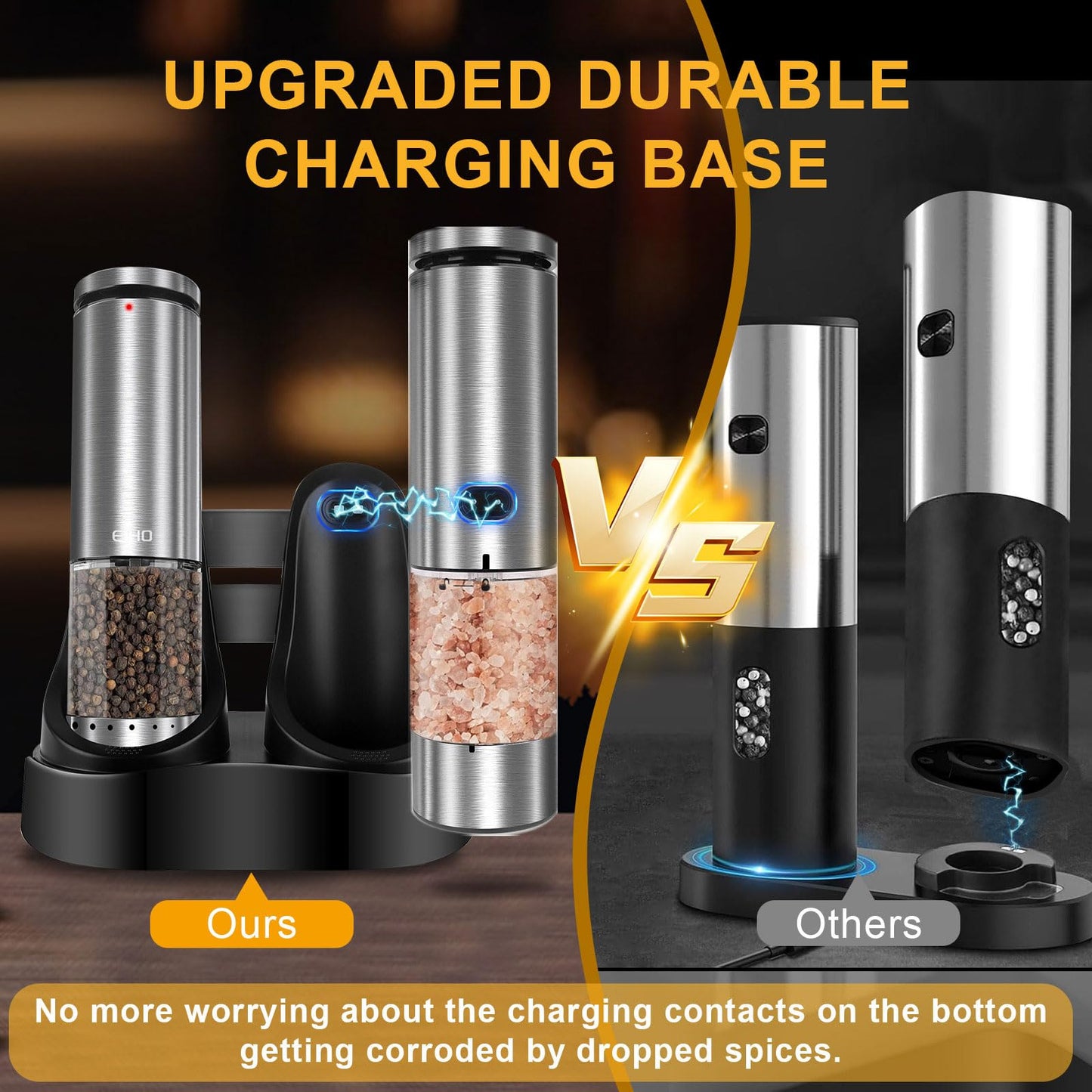 Electric Salt and Pepper Grinder Set Rechargeable, External Adjustable Coarseness, Automatic Salt & Pepper Shakers Mills, Kitchen Gadgets,Stocking Stuffers Christmas Cooking Gifts for Adults Men Women